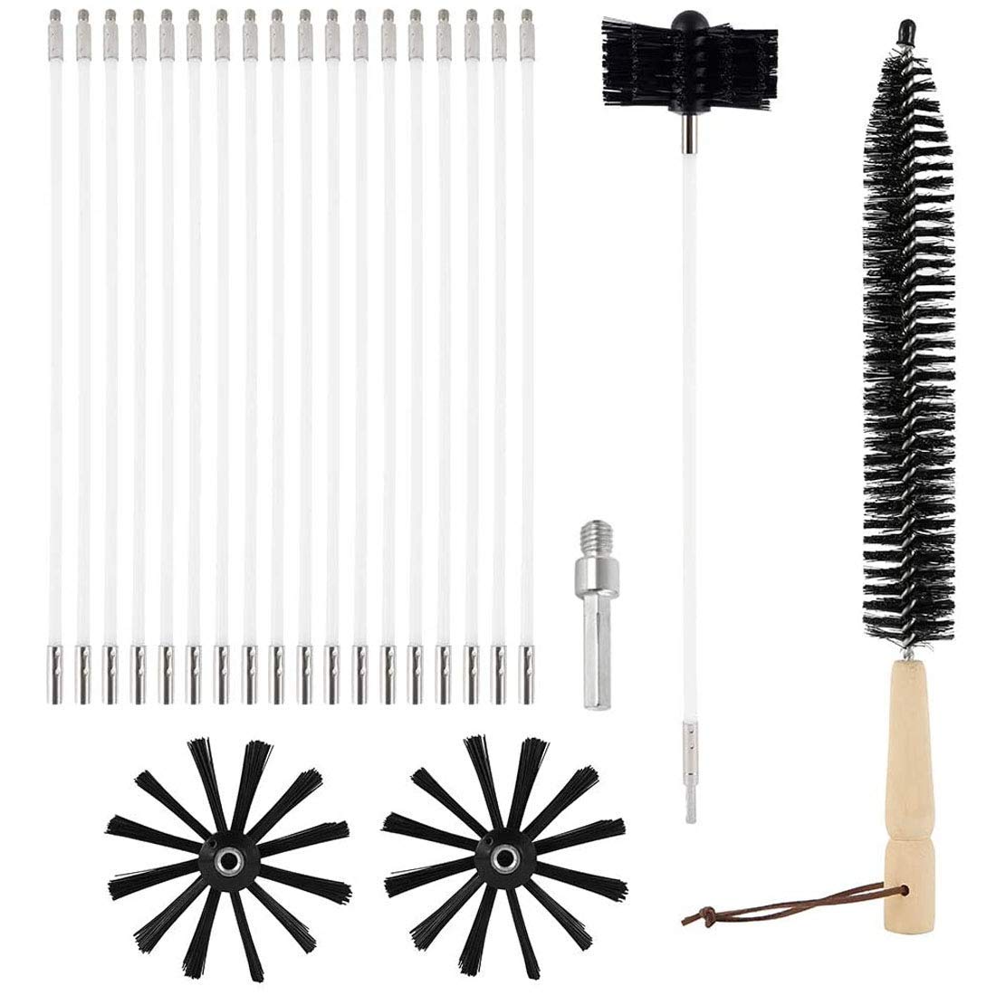 FAXIOAWA Schornsteinfeger-Set, Heizkörper- und Trocknerkanalbürste, professionelles Kaminrohr-Reinigungssystem mit flexiblen Nylonstangen und Ersatzbürstenkopf, 9 Stangen