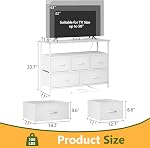 MUTUN 5 Drawer Dresser with Charging Station, White Fabric Dresser for Bedroom with Storage Shelf, Chest of Drawers, Console Table for Entryway Hallway, TV Stand for Living Room, Commode de Chambre