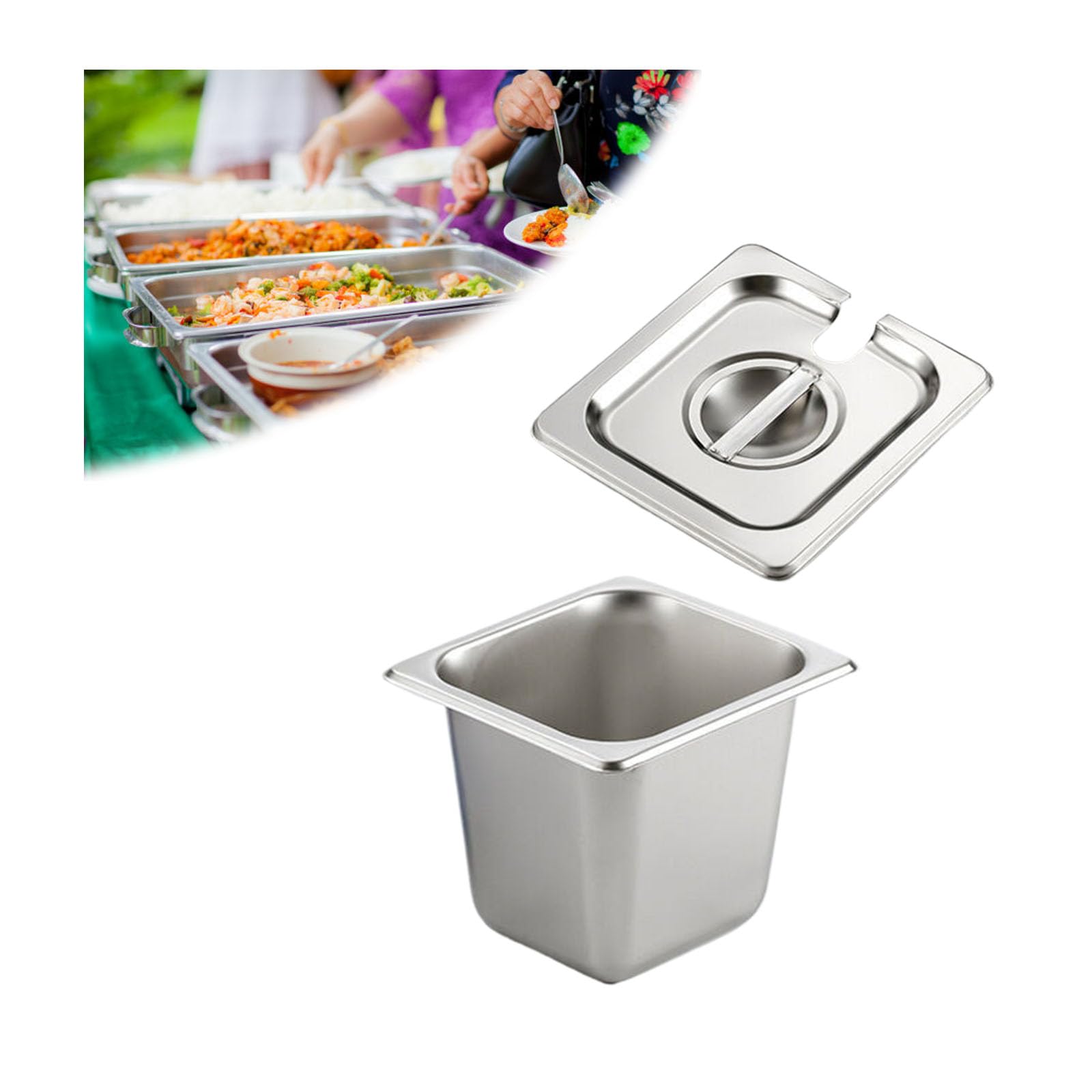 Apilable Recipiente Gastronorm,Contenedor GN Rectángulo,Sartenes Profundas De Hotel Bandeja De Acero Inoxidable,1/6（17.5 * 16.2cm）,15cm