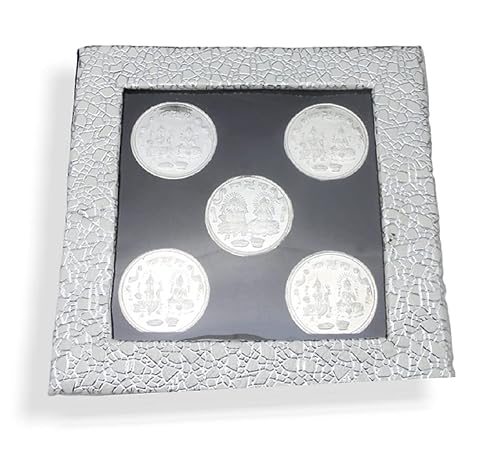 LBV 10 Gram 999 Purity Laxmi Ganesha German Silver Coin (Set of 5 Coins) With Gangajal For Pooja Room Housewarming Return Gifts and Religious Occasions