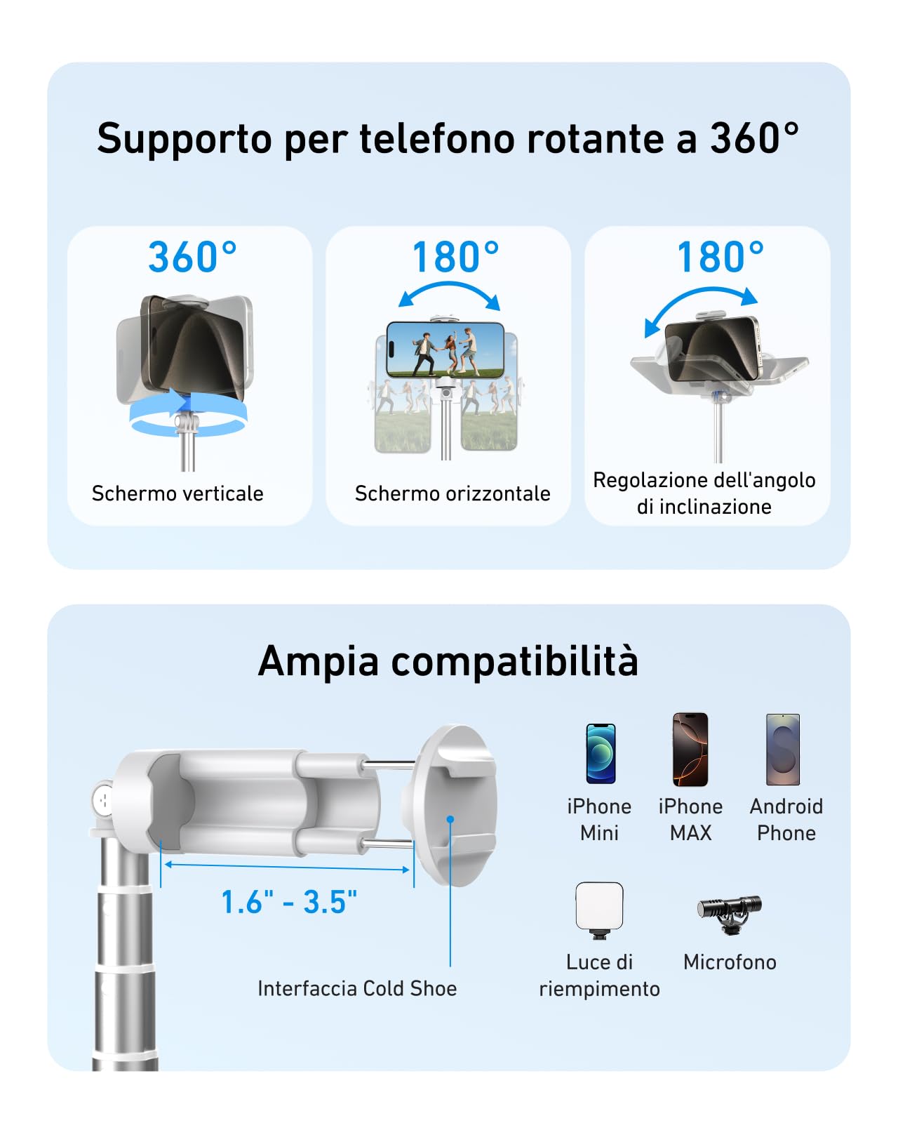 TELESIN 170cm Treppiede ad Apertura Automatica in 0,1s Per iPhone/Android | Telecomando con Display Zoom/Focus e Mirroring, Supporto per Viaggi, Vlog, Makeup e Live