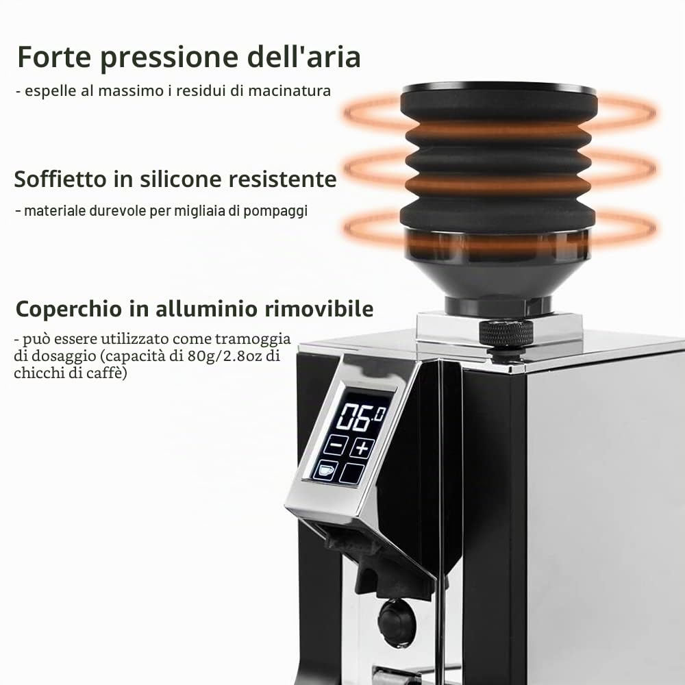 Macinacaffè Tramoggia monodose per smerigliatrice Eureka Mignon 2 in 1 Funzione Macinacaffè Accessori Tramoggia Pressione manuale Soffietto in silicone per pulire e raccogliere i fondi del caffè