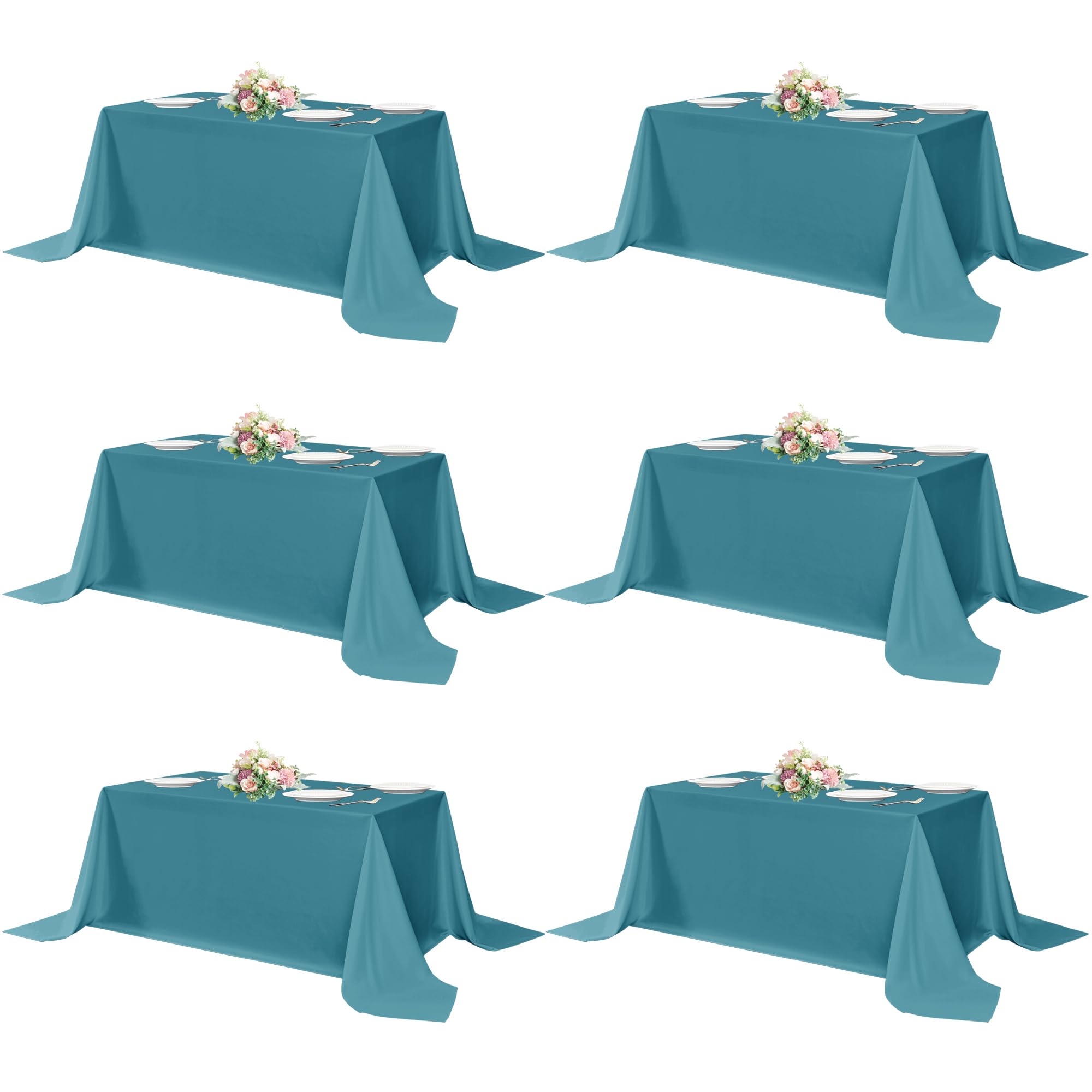 sancua Rectangle Tablecloths 6 Pack - 90x132 Inch - Teal Washable Fabric Cloth Table Cloth, Large Reusable Polyester Table Covers for Wedding, Party,