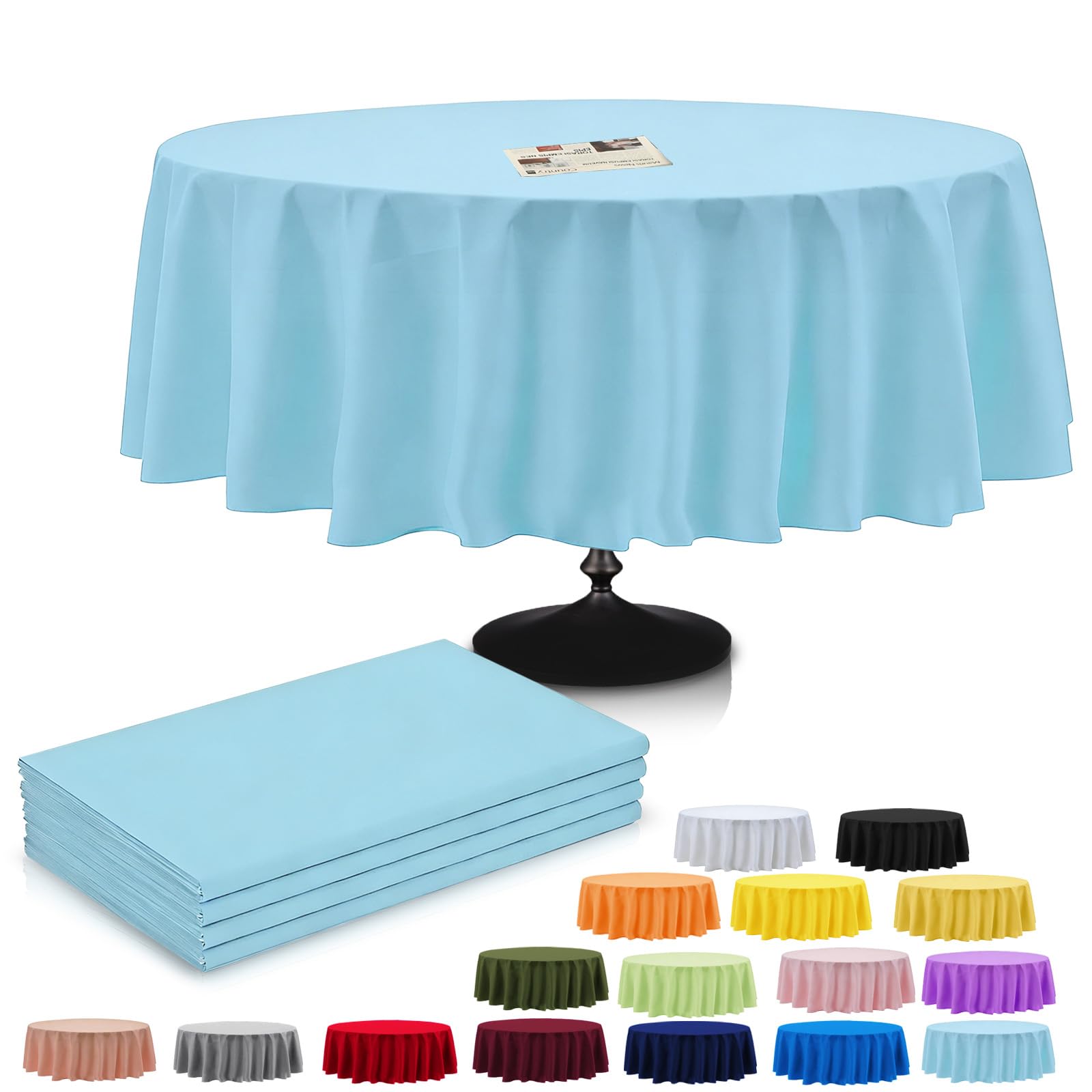 4Pack Plastic Light Blue Table Cloth Party for Round Table,213cm Large Decorative Paper Table Cloths for Parties Disposable,Blue Party Decorations Table Cover for Picnic,Baby Shower,Birthday,Christmas