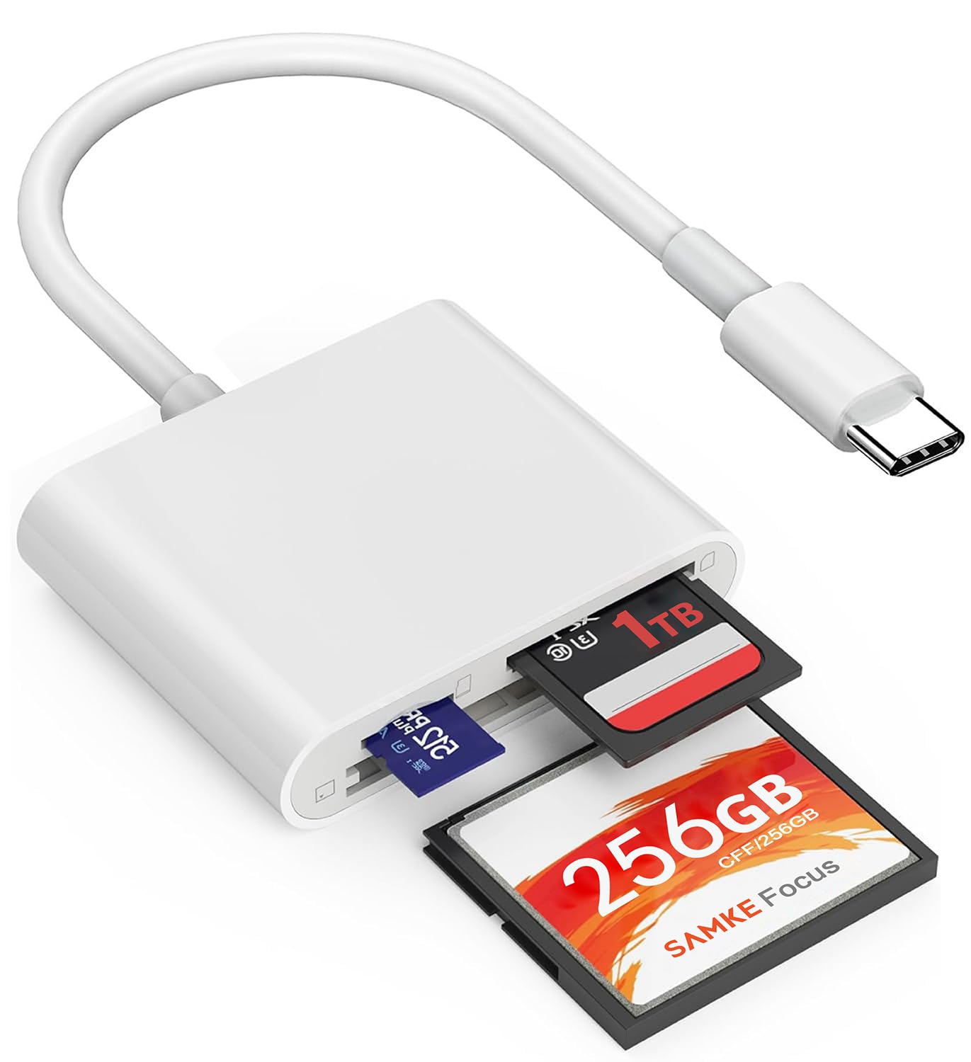 USB C SD/TF/CF Memory Card Reader, Type C to CF SD TF 3 in 1 Card Adapter