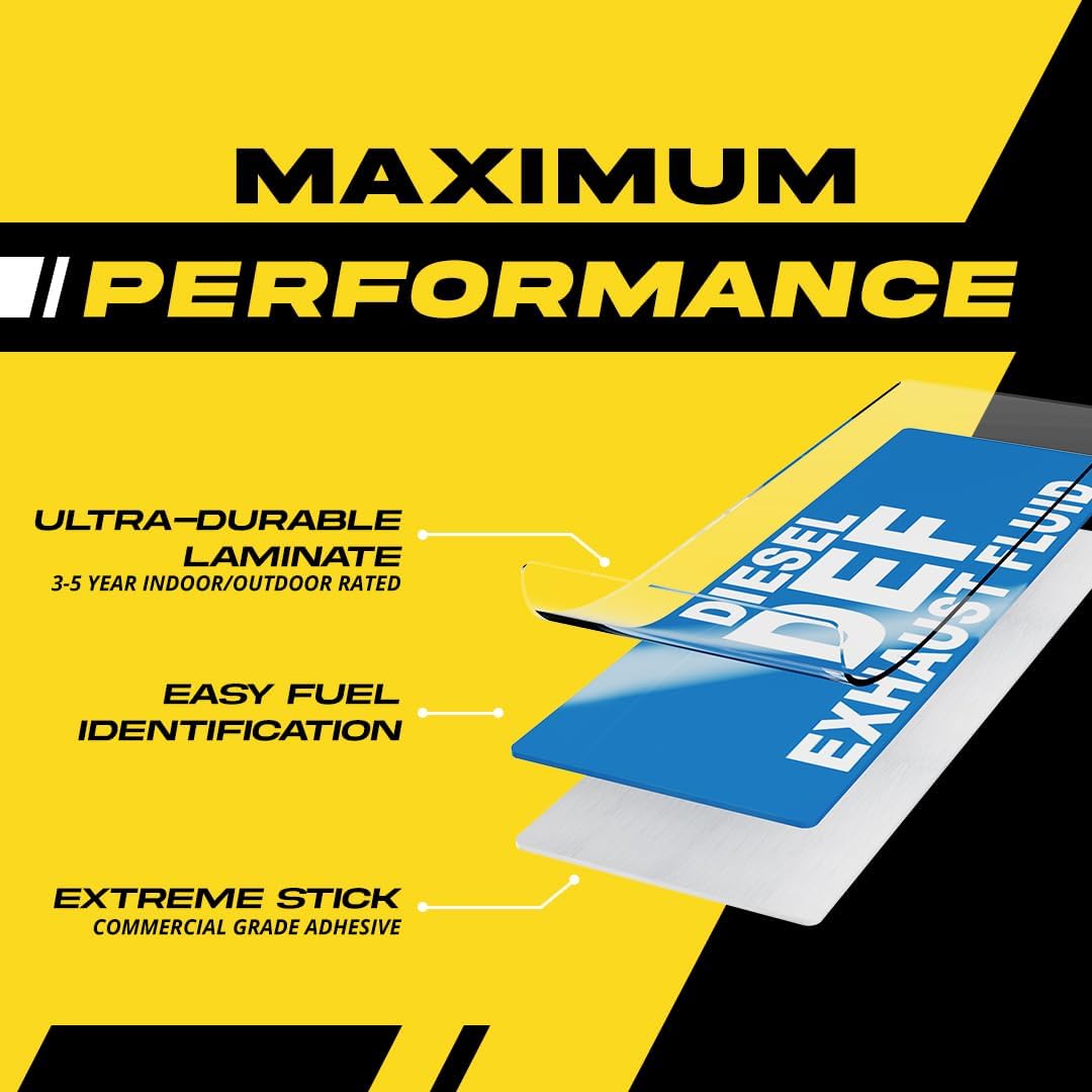 DEF Sticker - Diesel Exhaust Fluid Labels for Diesel Engines, Trucks, Semi-Trailers - Weather Proof, Extreme Stick, Durable, DEF Only by Fuel Stickers - USA Made (6x2 inch), 10 Labels