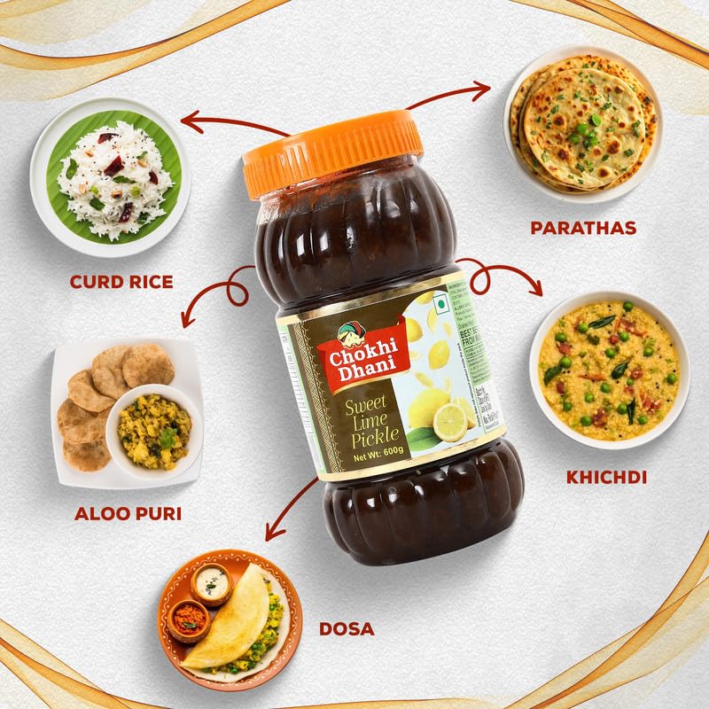 Chokhi Dhani Sweet Lime Pickle 600gm | Khatta Meetha Nimbu ka Achar | Sweet & Sour Lemon Pickle | Oil Free | No Artificial Flavours (Pack of 1) - Image 5 thumbnail
