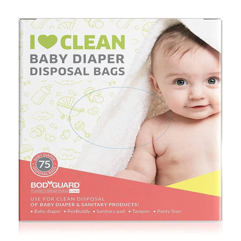 Bodyguard Baby Diaper Disposable Bags - 75 Bags| Leak-Proof Bags for Discreet Disposal of Diapers and Intimate Sanitary Products