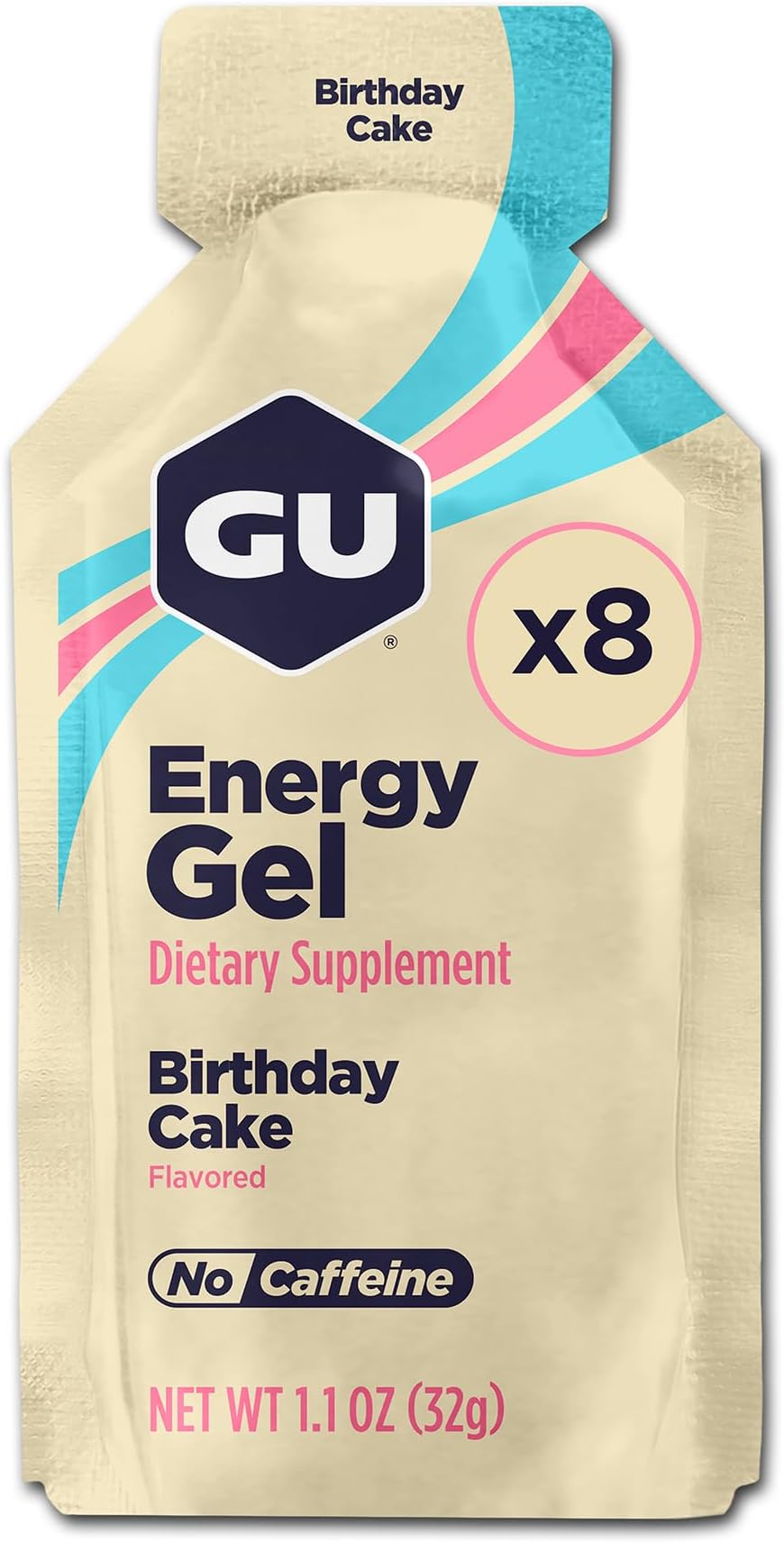 GU Energy Original Sports Nutrition Energy Gel, Vegan, Gluten-Free, Kosher, and Dairy-Free On-the-Go Energy for Any Workout, 8-Count, Birthday Cake