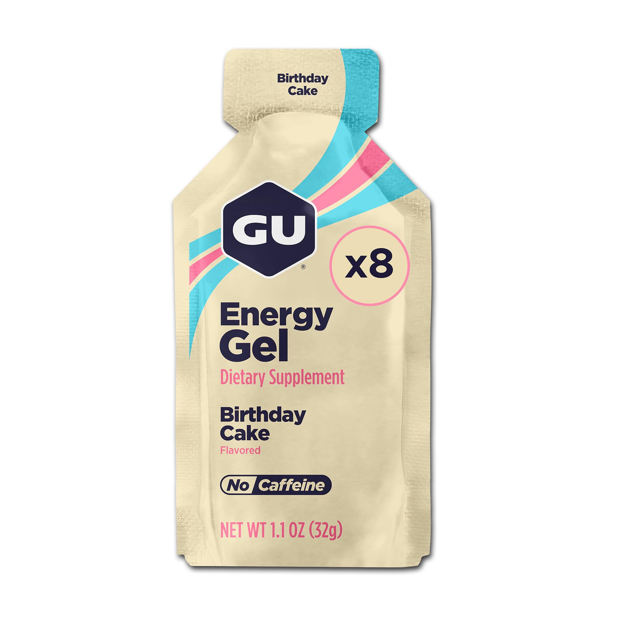 GU Energy Original Sports Nutrition Energy Gel, Vegan, Gluten-Free, Kosher, and Dairy-Free On-the-Go Energy for Any Workout, 8-Count, Birthday Cake