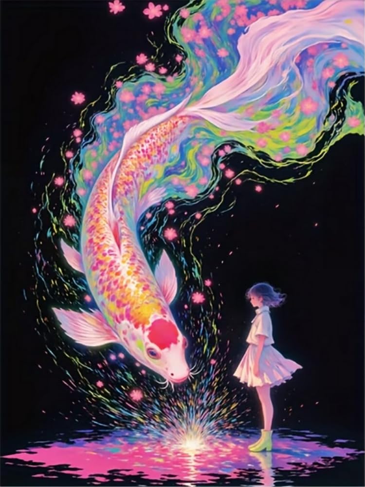 Brennora Full Drill Diamond Art 5D Diamond Painting Kits Dreamlike Koi Round Rhinestone, DIY Adult and Crafts Home Decor 40x50cm