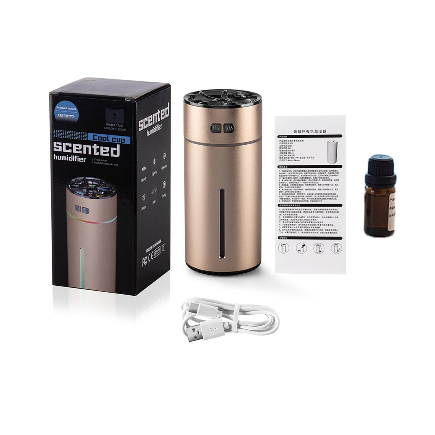 Diffusore d'Aromi Portatile, Umidificatore per Auto a Doppio Spray Intelligente 300 Ml