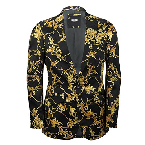 Xposed - Americana ajustada para hombre, diseño floral, color negro y dorado