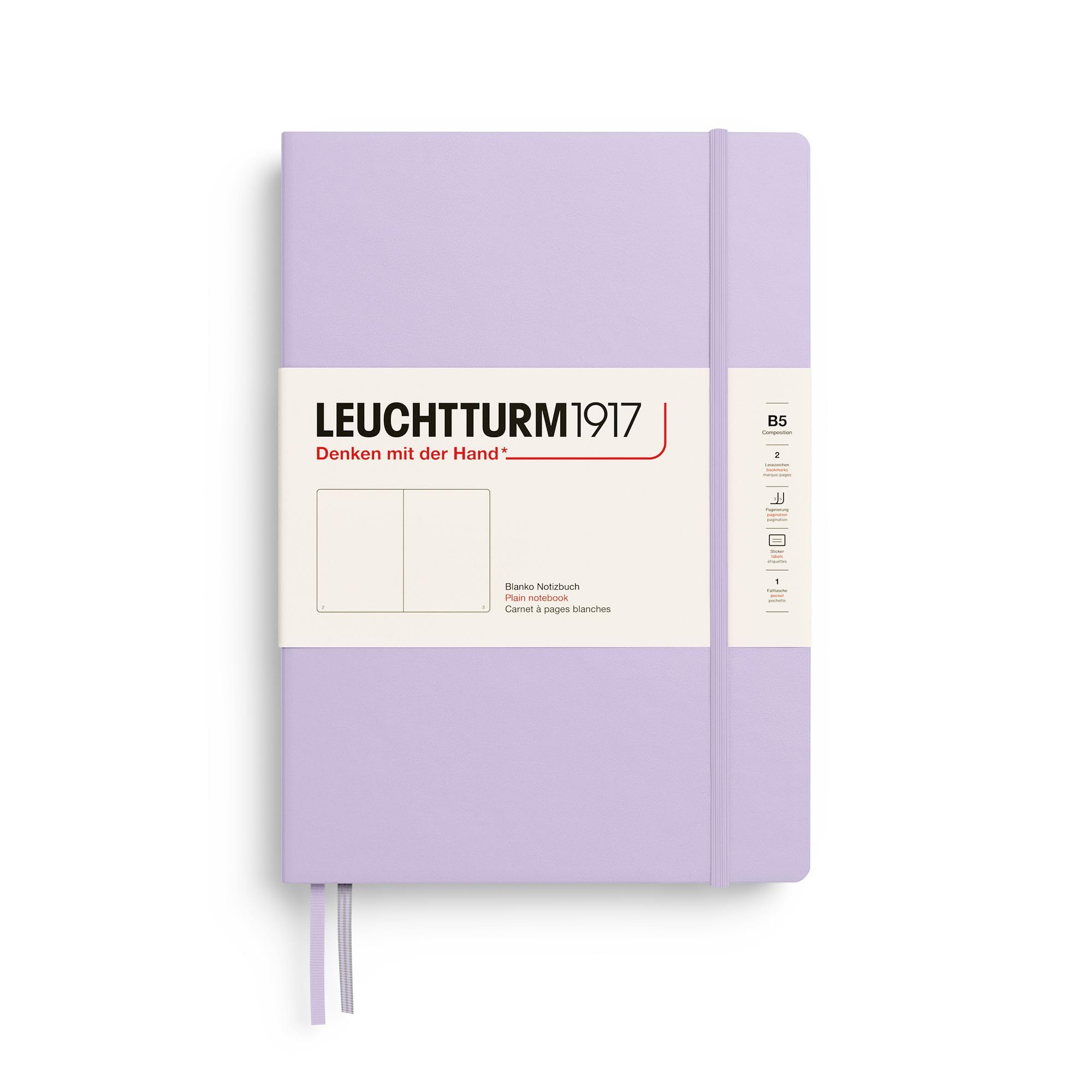 LEUCHTTURM1917 - Notebook Hardcover Composition B5-219 Numbered Pages for Writing and Journaling (Lilac, Plain)
