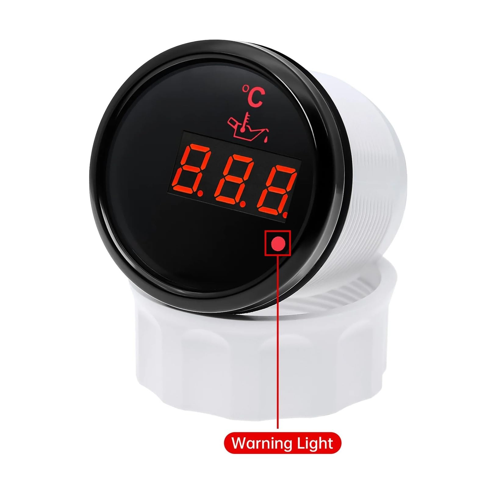 Medidor digital de temperatura del aceite de 52 mm con luz de alarma, medidor de temperatura del aceite del motor, 50-150 ℃ for camión barco Rv Lecturas claras(White)
