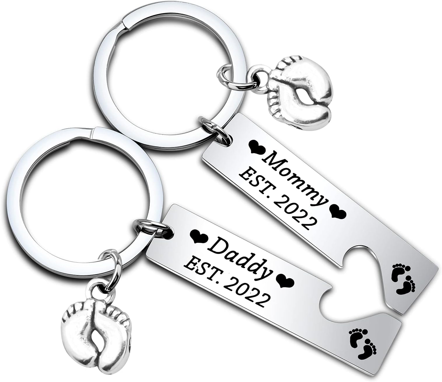 Daddy and Mommy Est 2022 Keychain Set New Parents Gift Pregnancy Announcement Gifts Mommy to Be Gift First Time Dad Gifts with Baby Footprint Charm