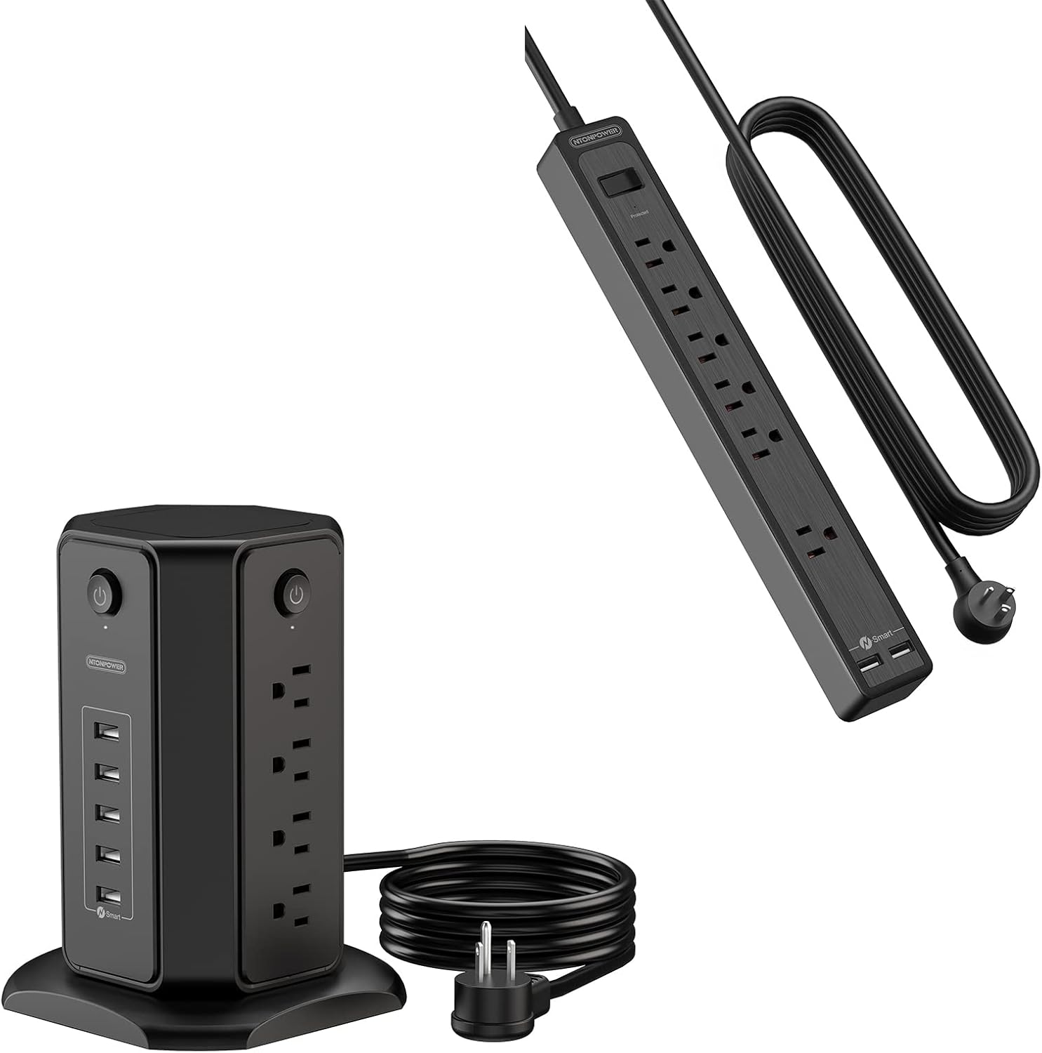 Long Cord Power Strip Tower and 15ft Extension Cord Surge