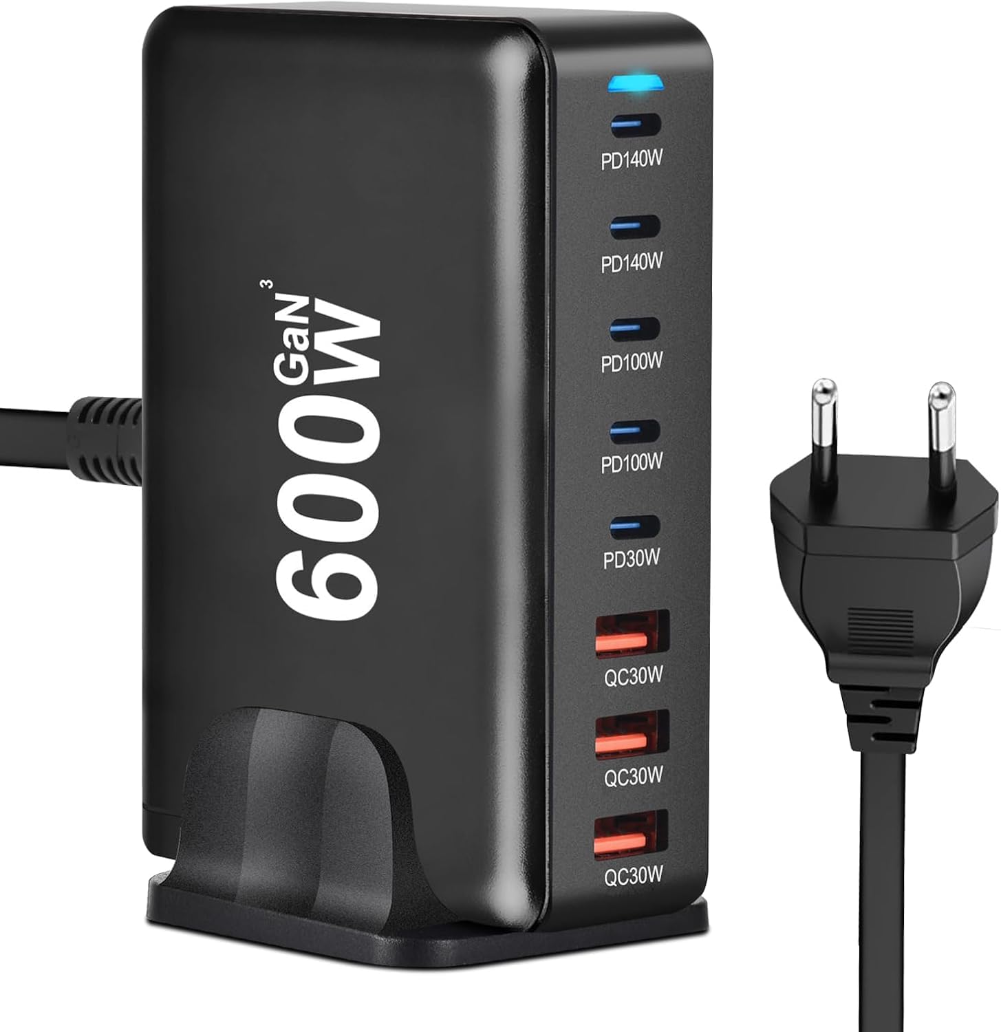 600W Caricatore USB C Multiplo - Stazione di Ricarica USB Multipla GaN III Sicuro 8 Port, Caricabatterie Multi Portatile da Viaggio con PD 100W per Laptop/QC 30W, Stazione di Ricarica Rapido