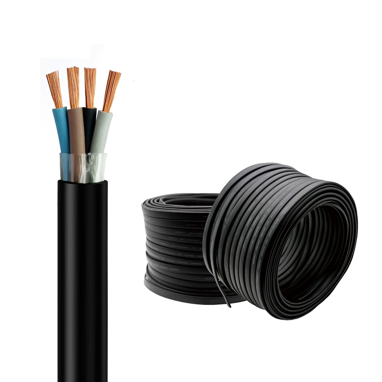 Cavo Water Blocking 2/3/4/5 Conduttori OFC 8–20AWG(0,5–6mm²) Per Pompe Sommerse Flessibile Impermeabile Guaina Semi Gomma 300/500V Cavo Alimentazione Per Pozzi Profondi E Uso Esterno(3C,8AWG)