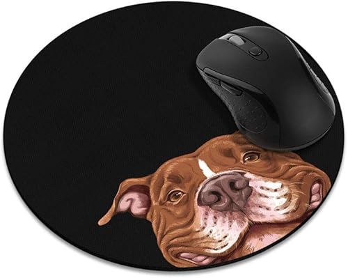 WIRESTER Alfombrilla de mouse redonda antideslizante, alfombrilla de mouse para perro Pit Bull sonriente para el hogar, la oficina y el escritorio