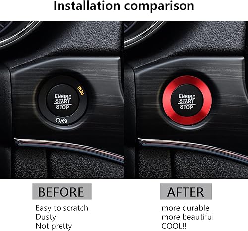 Miniatura 2 de LECART Anillo de cubierta de botón de arranque para Jeep Cherokee/Grand Cherokee 2014-2024, accesorios de automóvil, decoración interior roja,