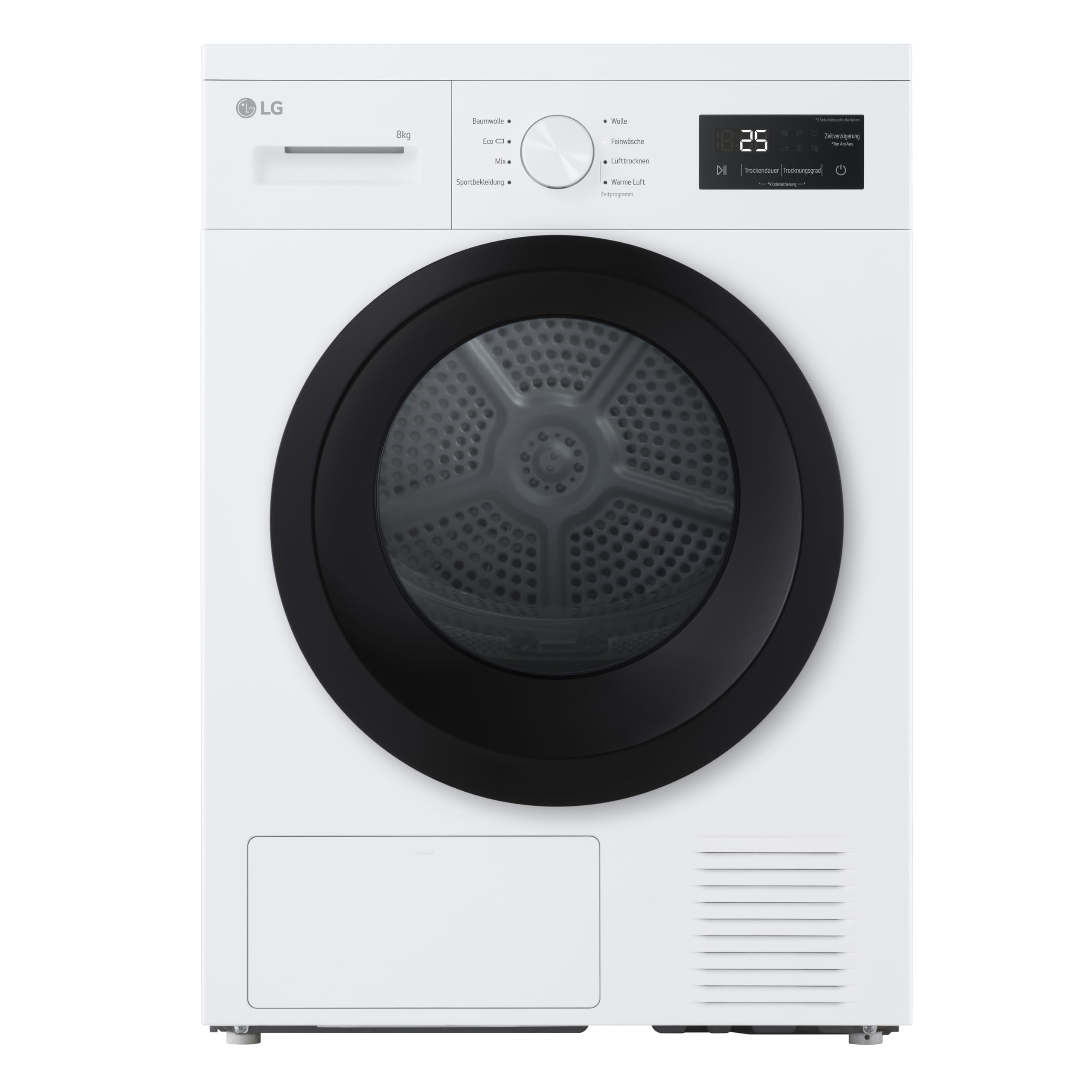 LG RT80B2 Kondenstrockner, 8 kg, Dual Inverter Wärmepumpe, Sensor Dry, LED-Touchdisplay, Startzeitvorwahl, Trommellicht, Edelstahl, 8 Programme, Weiß [Energieklasse D]