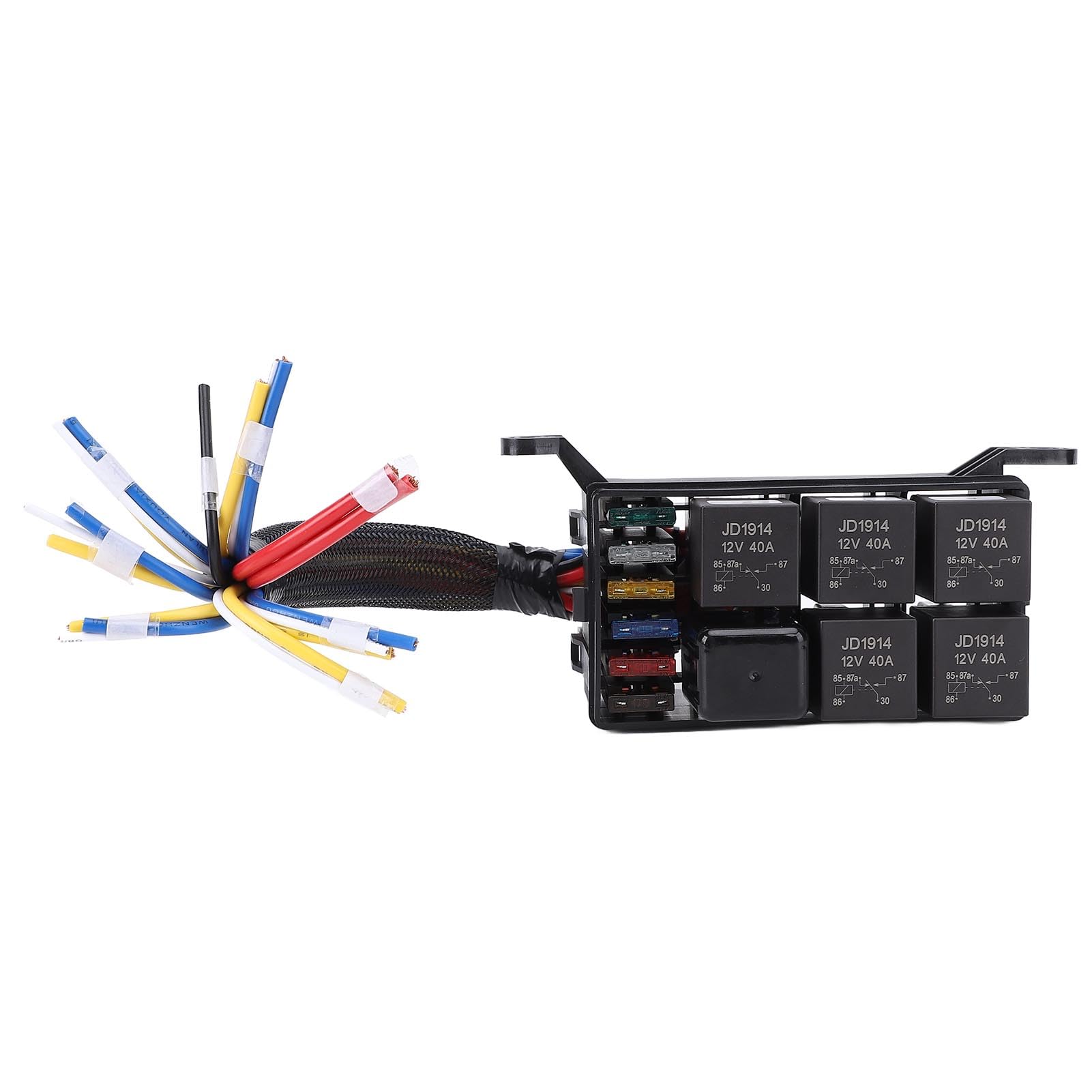 Scatola relè Fusibili 12V, Relè Scatola Fusibili Automobilistici Precablata con Blocco a 6 Slot, Alloggiamento Termoplastico in Plastica, 40A, per Auto Camion Barche Marine
