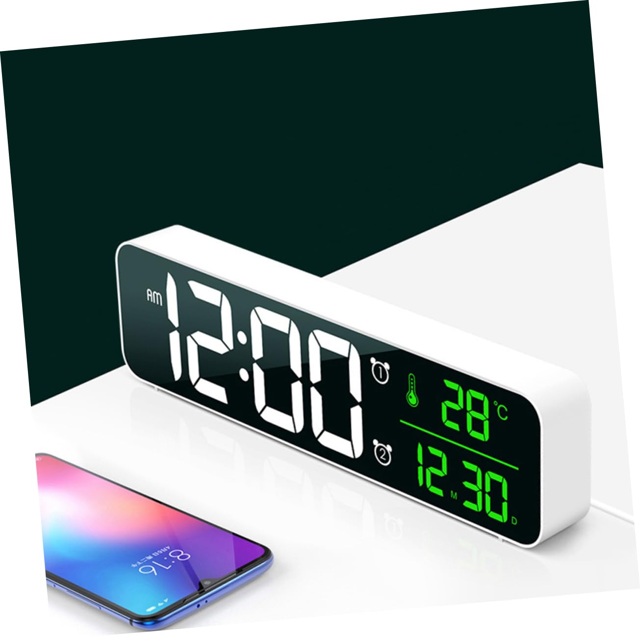 Ipetboom Reloj Despertador Digital LED Blanco Fecha y Temperatura