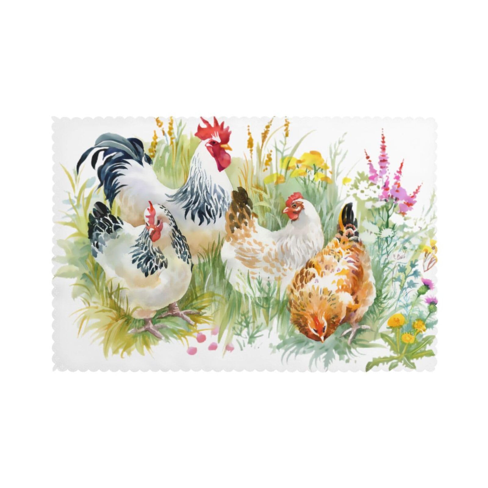YYHHAOFA Rooster Prints Placemats Set of 6 12x18in – A Thoughtful Housewarming Gift for Stylish Hosts