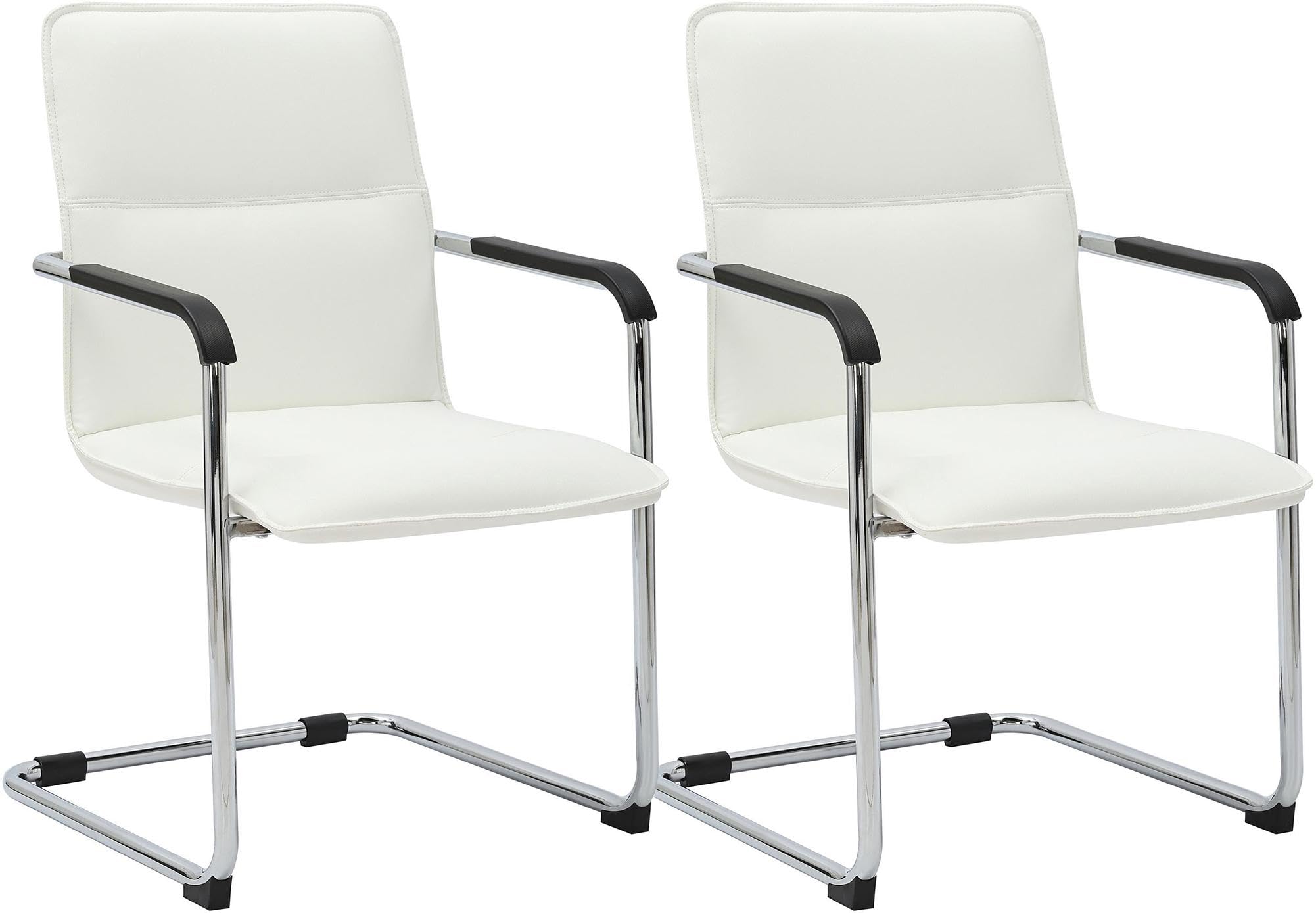 CLP Lot de 2 chaises Cantilever avec accoudoirs Seattle, chaises de Salle ŕ Manger Modernes rembourrées avec revętement en Simili-Cuir, Couleur:Blanc