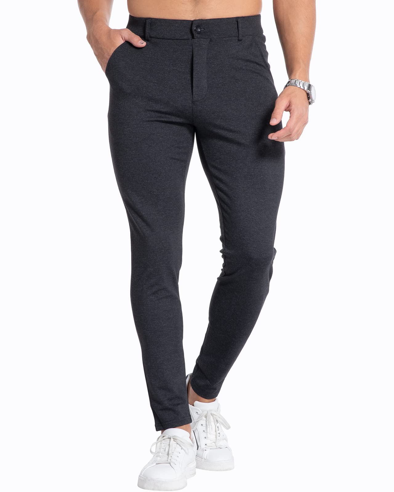 Pantaloni casual da uomo Pantaloni a quadri elasticizzati slim fit pantaloni da uomo, 01-nero, XL