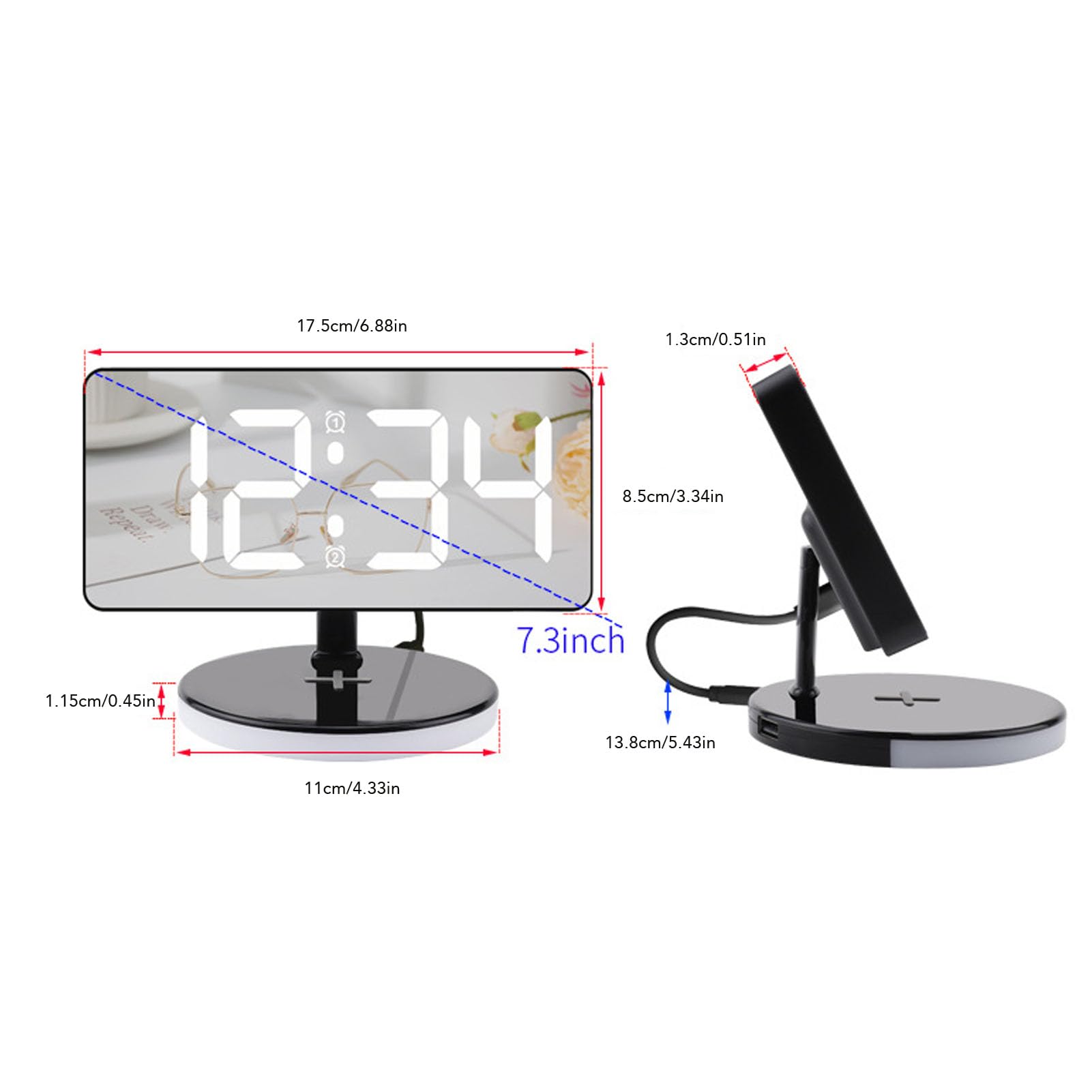 Focket Reloj Despertador Digital para Dormitorio, Pantalla LED de 7,3