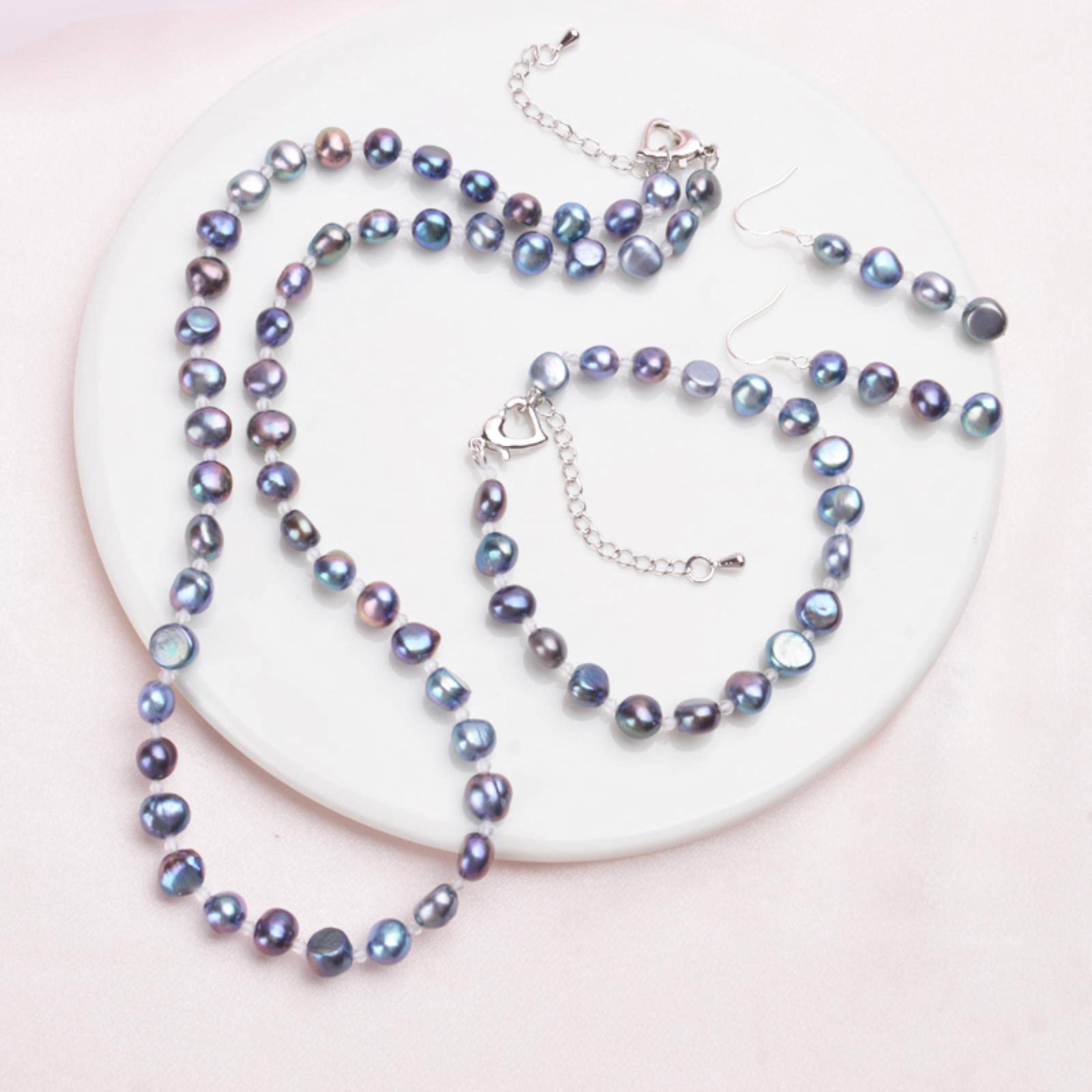 SALAN Natürliche Barockperle Schmucksets Echte Süßwasserperlen Halskette Natürliches Kristallarmband Für Frauen 45cm
