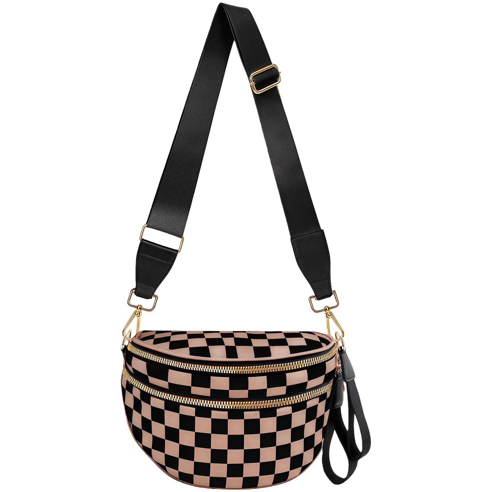 Checkered Crossbody Bags for Women Nylon Bum Bag Spacious Trendy Fanny Pack Large Sling Bags with Adjustable Strap