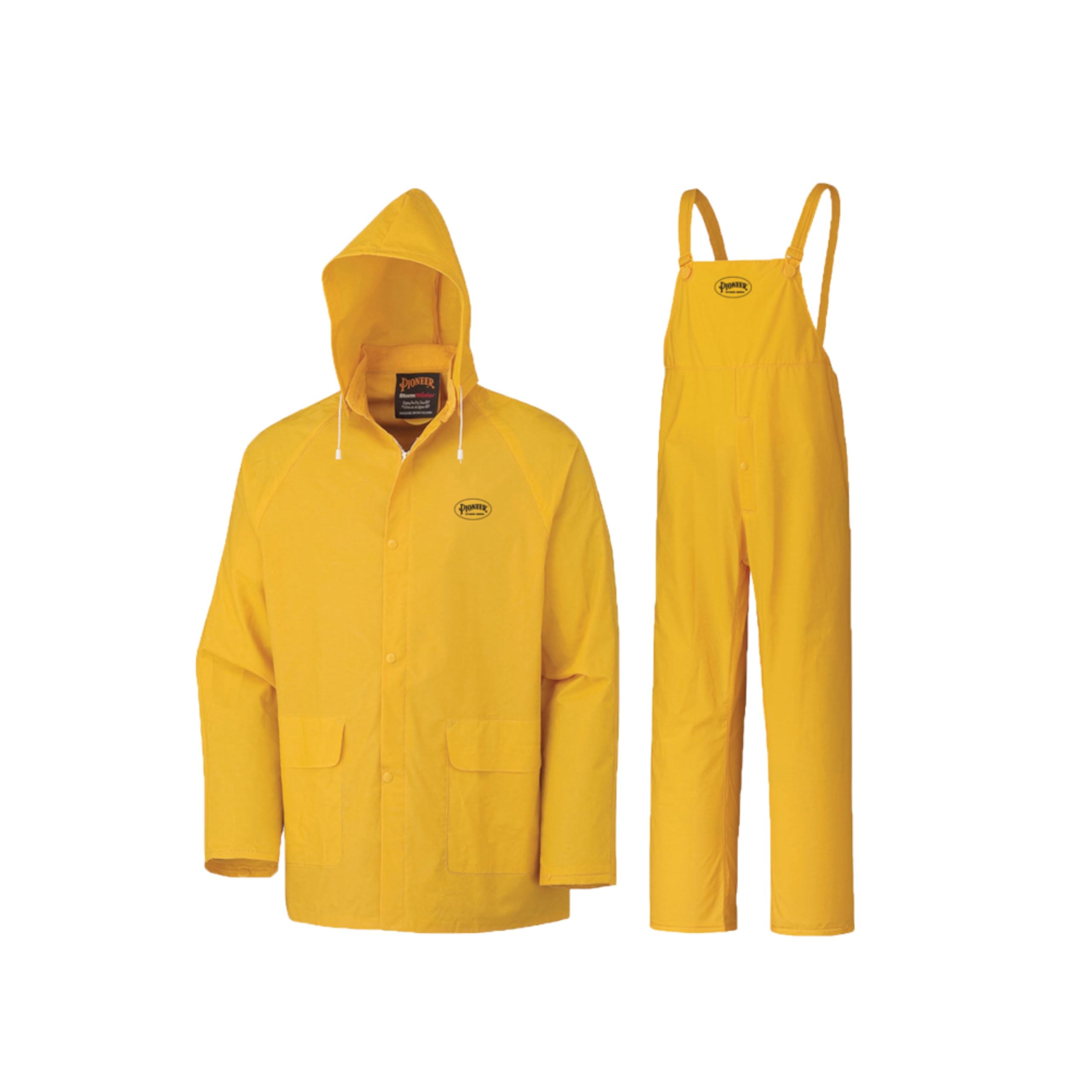 Pioneer Waterproof PVC Work Suit for Men – Repel Rain Gear Yellow Safety Jacket and Bib Pants - 3 PC Set With Detachable Hood - X-Large