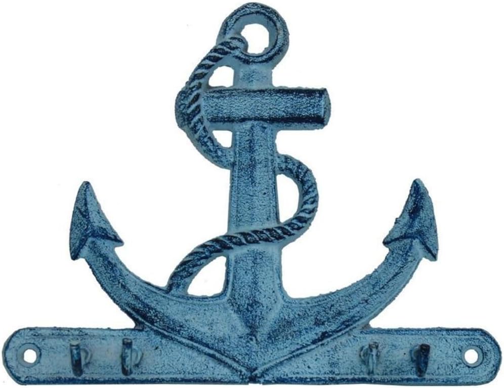 Hampton Nautical Rustic Gold Anchor with Hooks 8" - Decorative Cast Iron Wall Hook - Nautical Hook - Metal Wall Art
