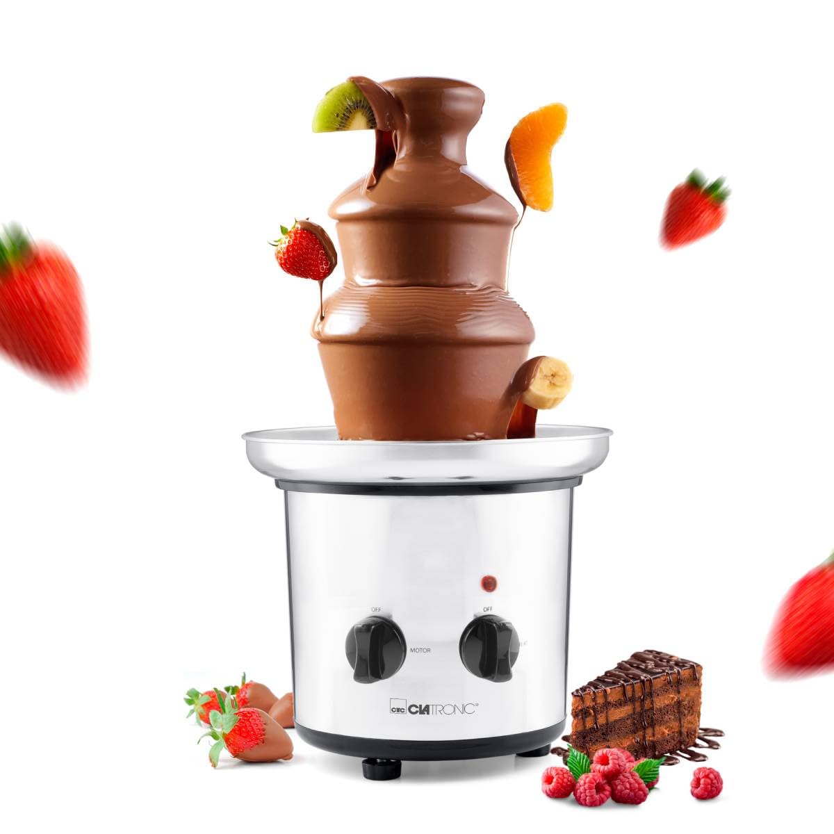 Clatronic® Fontaine à chocolat | pour fruits et pâtisseries | chocolat chaud et liquide pour brunch, fête, Noël, Nouvel An | bol de récupération profond + fontaine en acier inoxydable | SKB 3248