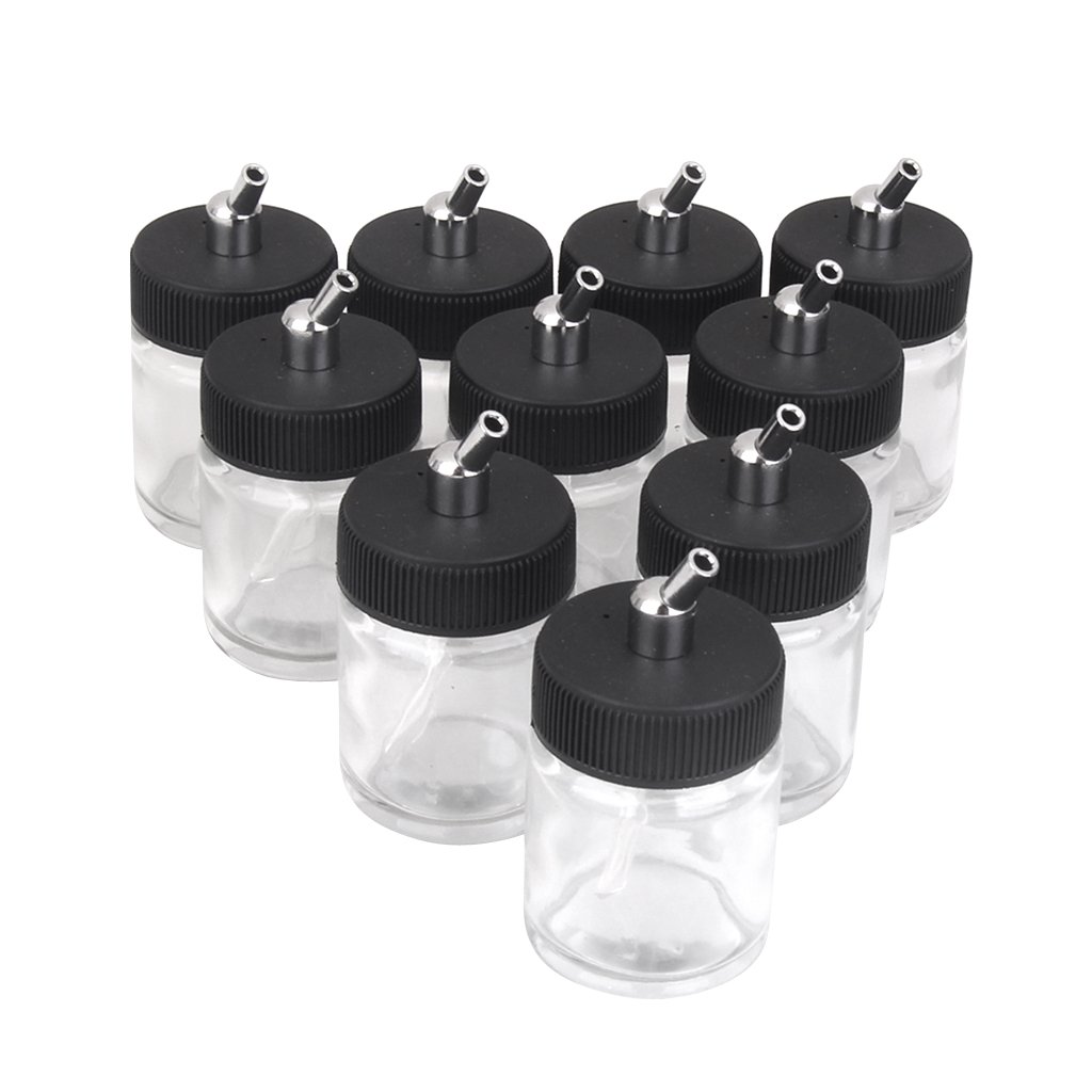 10pcs Transparent Glass Bottles Set with Stainless Steel Pump for Airbrush - Professional Paint Cup Kit with 22cc Capacity - for Model Airbrush Set