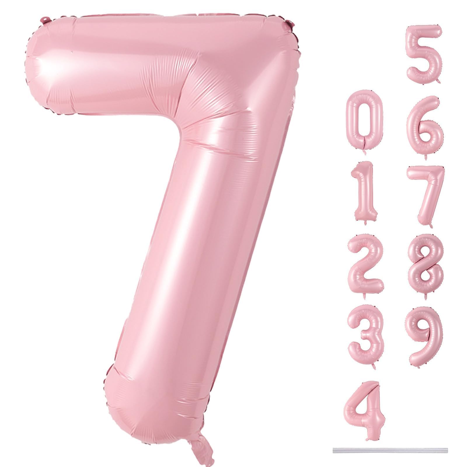 Light Pink Foil Balloon Number 7, 40'' Giant Self Inflating Number Balloons Set 0-9, Large Pastel Pink Number 7 Helium Balloon for Girls 7th Birthday