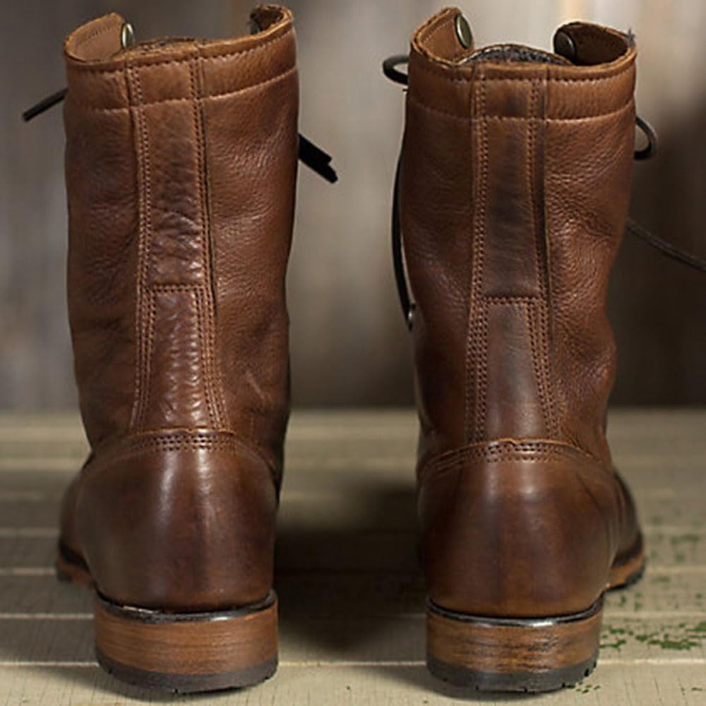 Hombres Botas De Montar Steampunk Retro PU Cuero Caballero Botas Cortas De Encaje De Moda hasta Locomotora Tobillo Boot Zapatos para El Uso Diario (Brown,43)