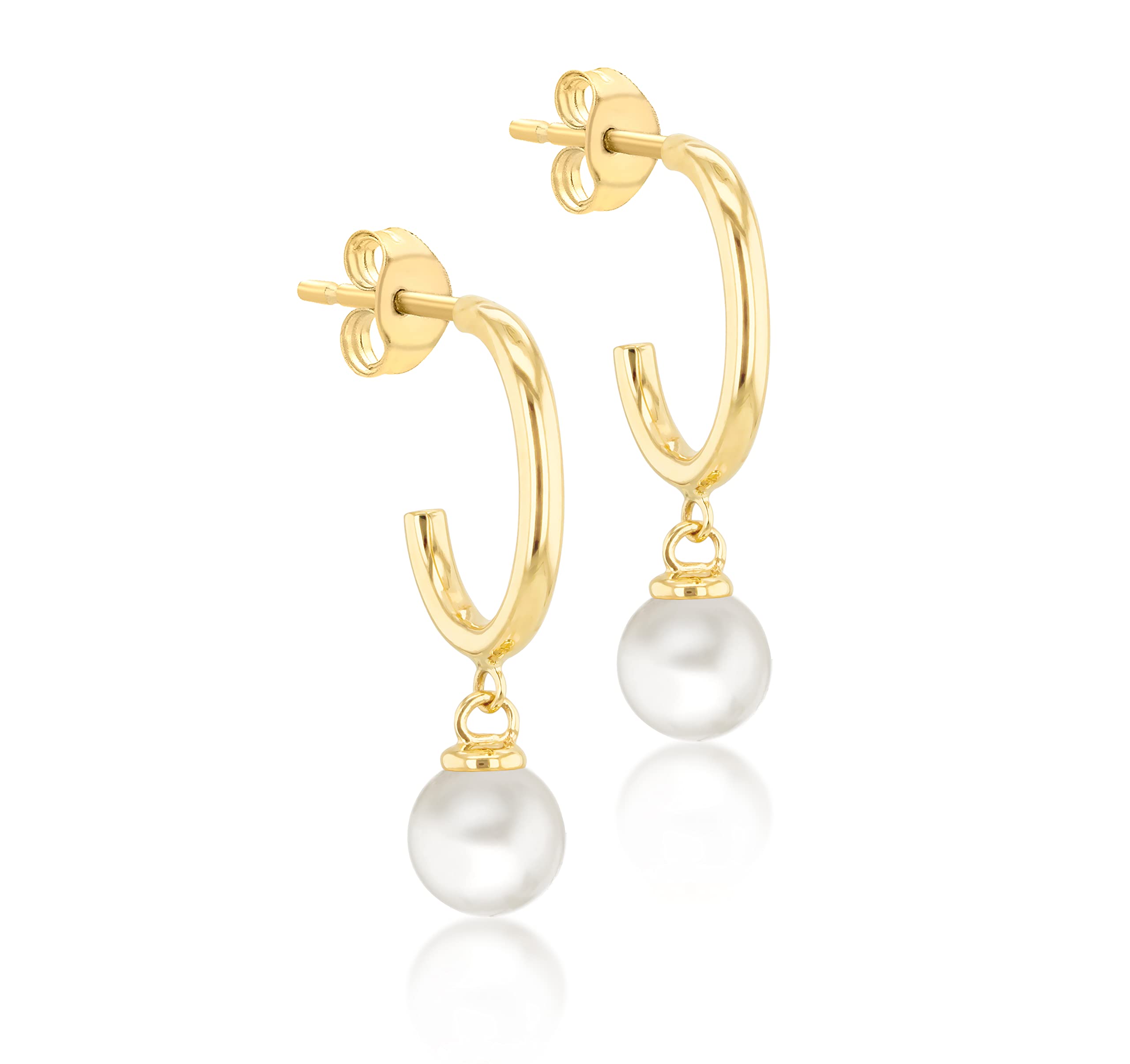 CARISSIMAWomen's 9ct Yellow Gold Hanging 5.4mm Pearl Hoop Earrings