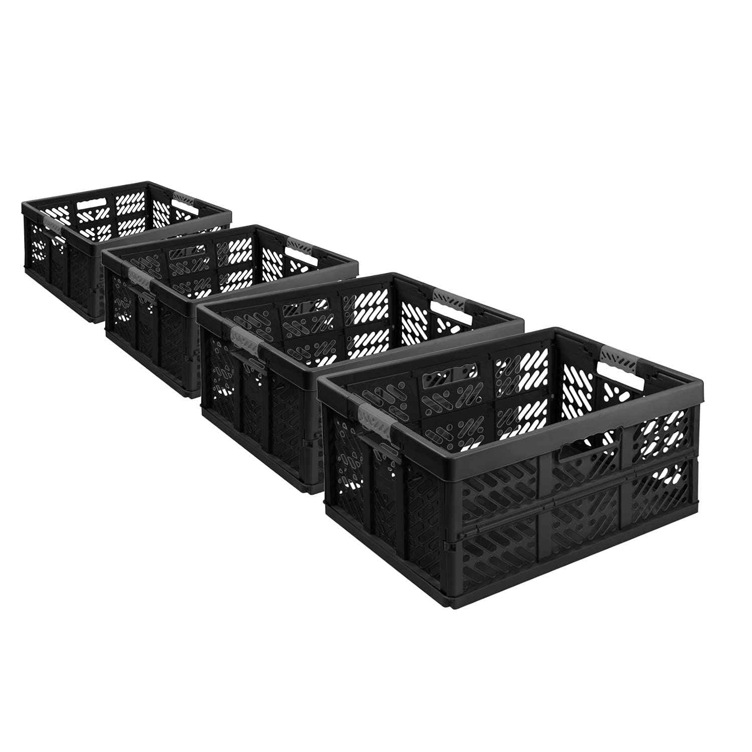 4 x stabilne, profesjonalne składane pudełko 45 l – 54 x 37 x 28 cm – skrzynia na zakupy składana z miękkimi uchwytami – skrzynia transportowa można układać w stos, czarna
