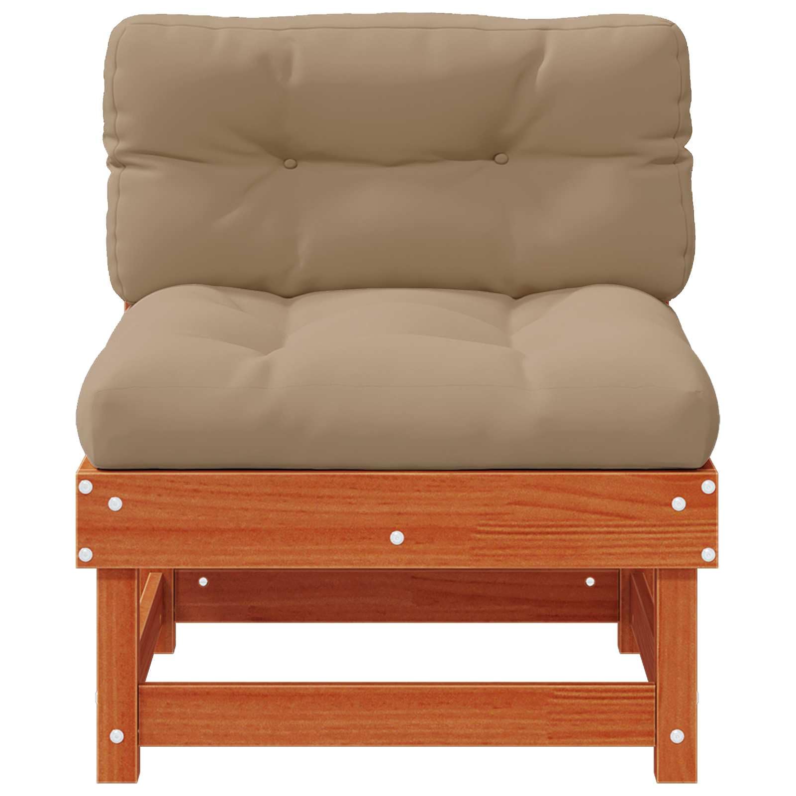 Sofa ogrodowa z litego drewna sosnowego, woskowany brąz, zestaw mebli do siedzenia z poduszkami, moduł, kanapa z możliwością rozszerzenia, na taras, balkon, werandę, odporna na warunki