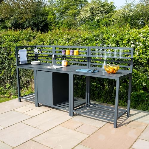 3 Piece Outdoor Kitchen Modular Configuration Corner Sink & Table Unit Aluminium Set Anthracite Grey Steel Sink Cold Tap Adjustable Storage Shelves Cupboard Cabinet Outdoor Prep Area - 4