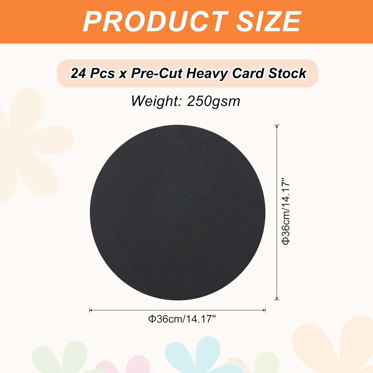MECCANIXITY 24 Pcs Circle Card Stock, 14.2 Inch Round Cutouts Paper Thick Cardboard Circles for Crafts Paint Supply DIY Projects Bulletin Board Decor, Black