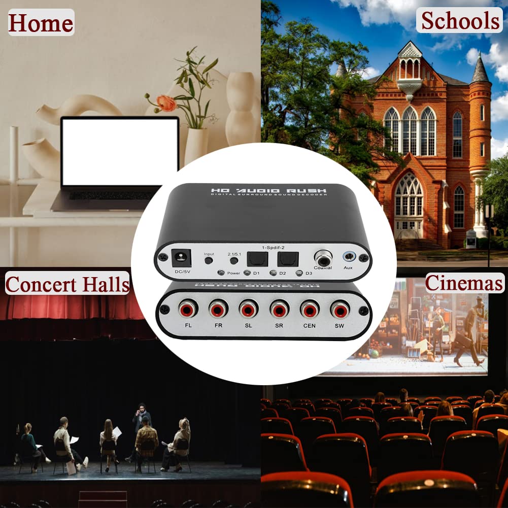 Decodifica 5.1 , Convertitore Digitale Analogico 4K con Ingresso Ottico Coassiale AC3 DTS PCM, Uscita 6 Plug and Play per Home Theater 1 Pezzo