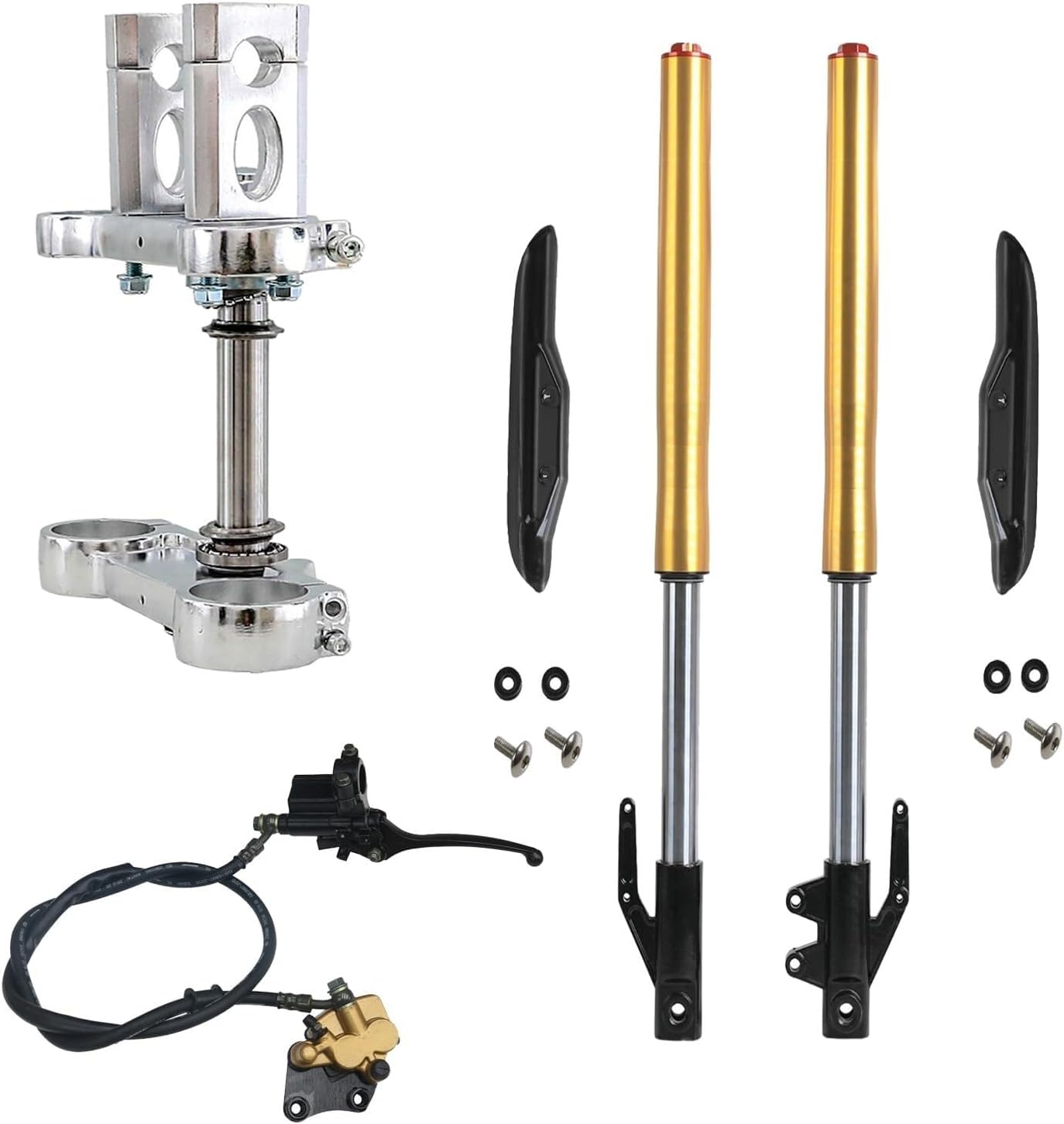 630mm 25" Front Forks Shock Suspension Triple Tree Kit for Dirt Pit Bike Pocket Monkey Bike Offroad Motorcycle Razor MX500 CRF50 TTR SSR Coolster Apollo 70cc 90cc 110cc 125cc 150cc(With Brake Caliper)
