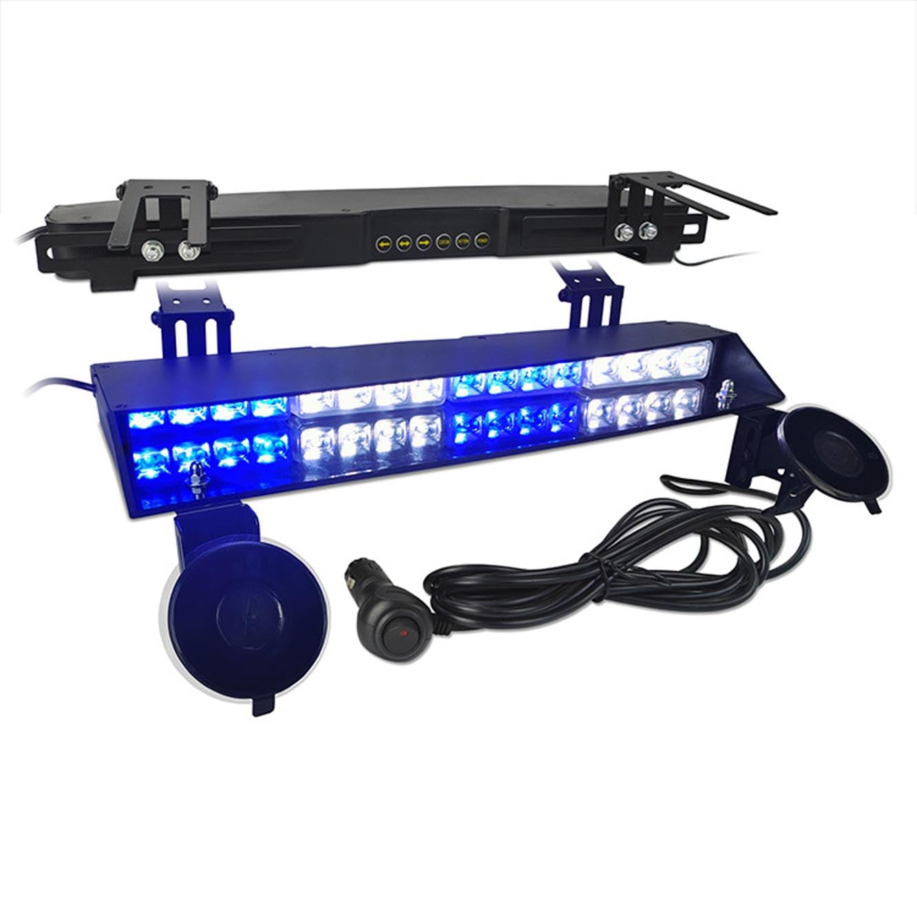 32 LED 2x17 Inch High Intensity Emergency Hazard Warning Strobe Lights for Law Enforcement Vehicles Truck Interior Roof Windshield Dash Deck Flashing Light (Blue White)