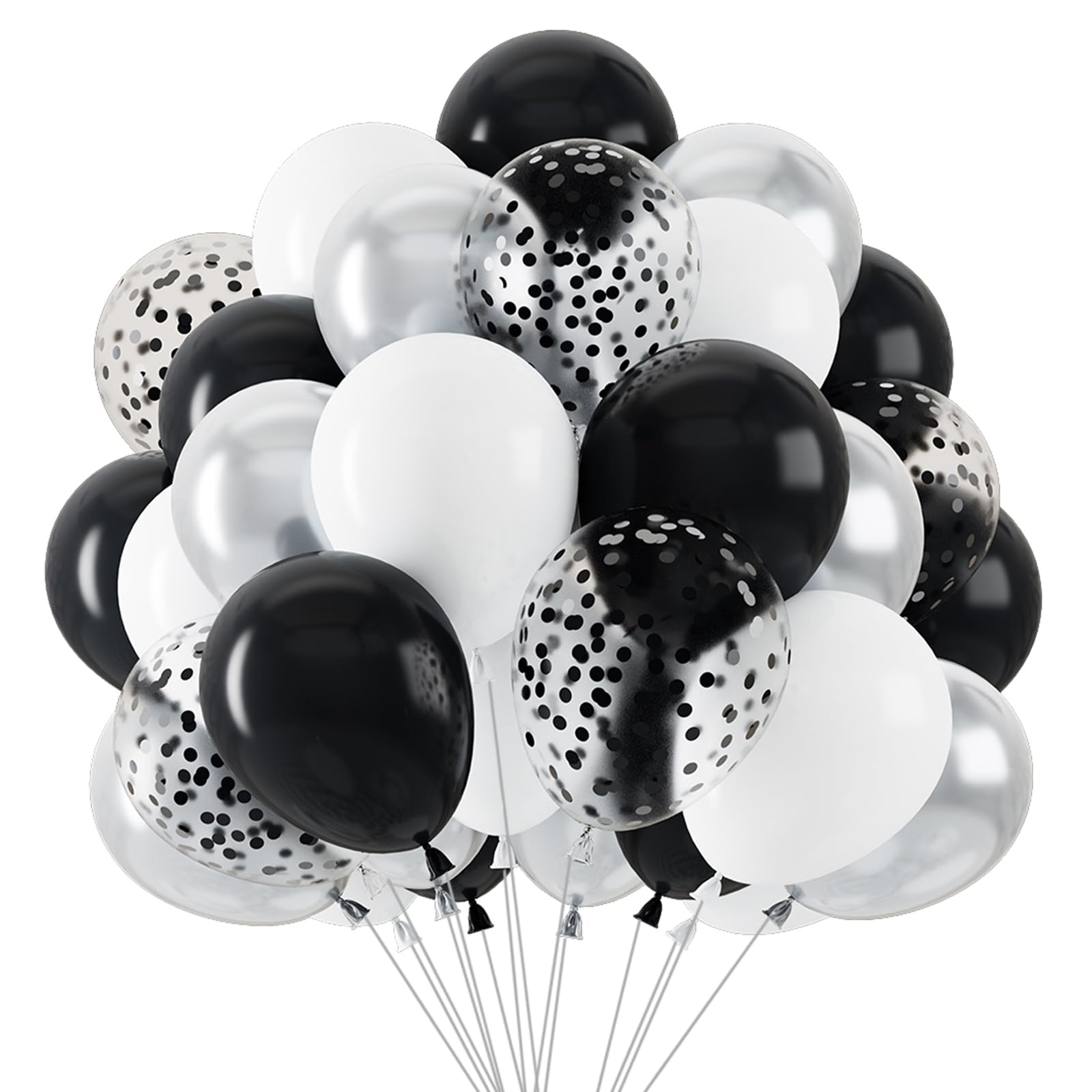 Black and Silver Balloons, 68 Pack Party Decorations 12Inch Black Balloons White Silver Confetti Helium Balloon Birthday Decorations for Boys Men Baby Shower Wedding Engagement Anniversary Party Deco