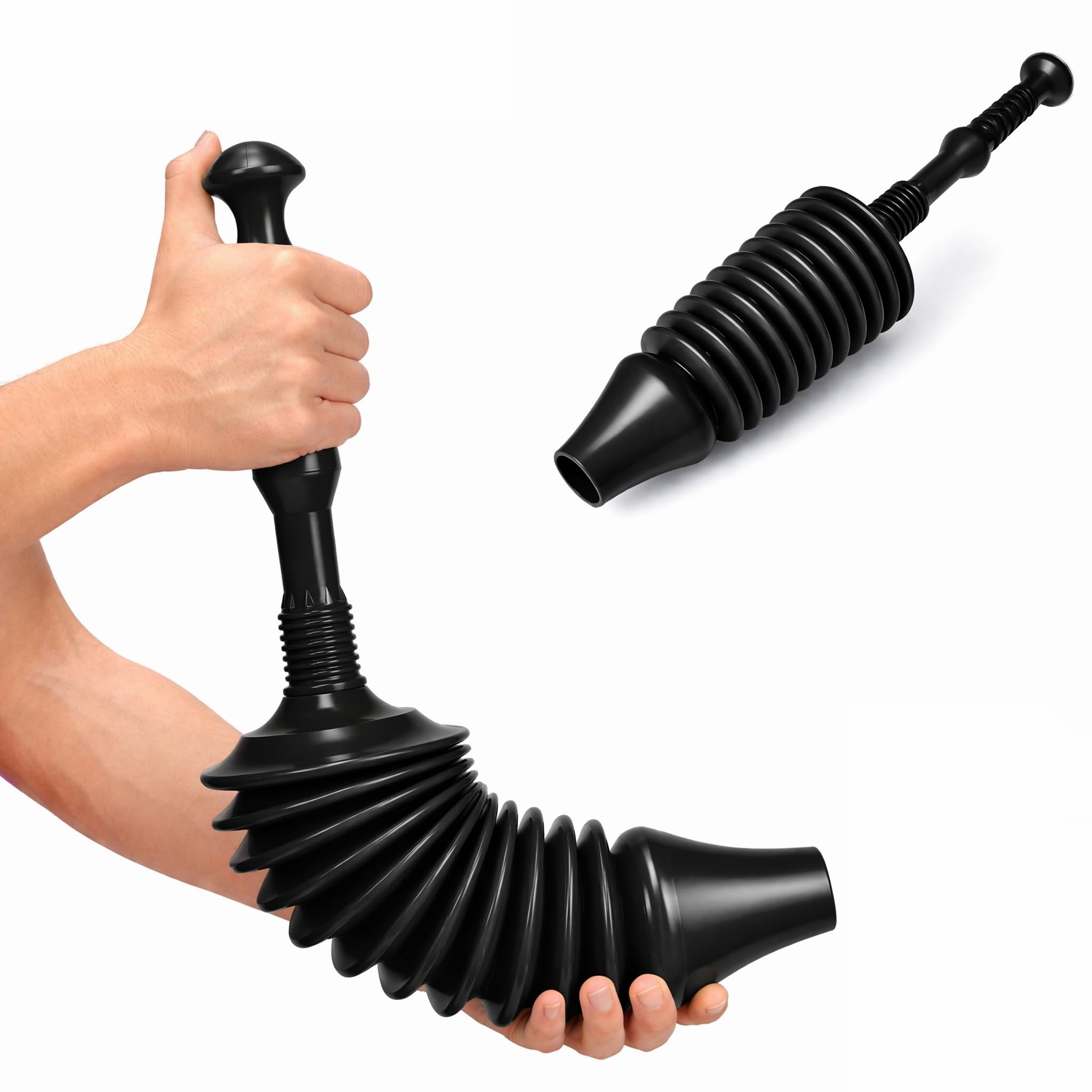 Heavy Duty Toilet Plunger, Big Powerful Toilet Unblocker for Clearing Blockage in Drains, Flexible Plumbing Suction Tool for Unblocking Toilets of All Types, Kitchens, Sinks, Baths, Black